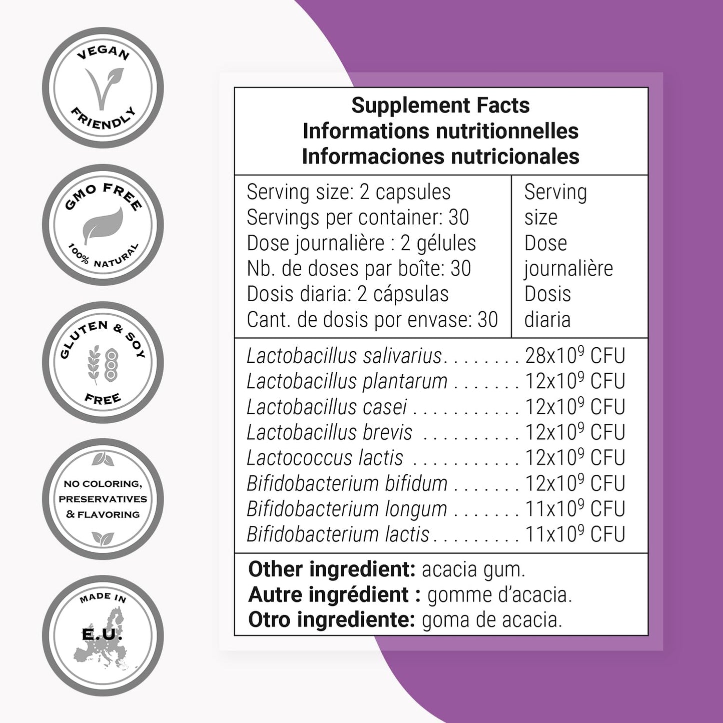 Supersmart Lactoxira High Potency 8-in-1 Probiotic Complex Supplement Advanced Formula for Women & Men with Lactobacillus Casei Brevis Capsules 60 Count