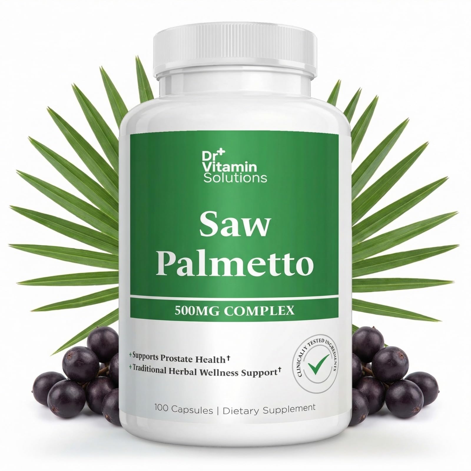 DR VITAMIN SOLUTIONS Saw Palmetto for Men 500mg Prostate Health, 45% Extract, DHT Blocker Capsule 1 Count