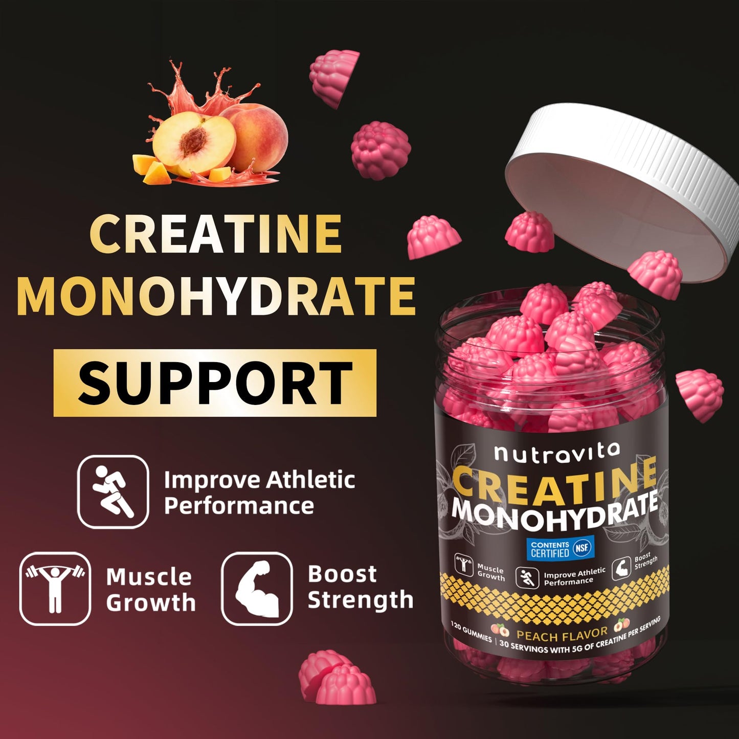 Nutravita Creatine Monohydrate Gummies 120 Count