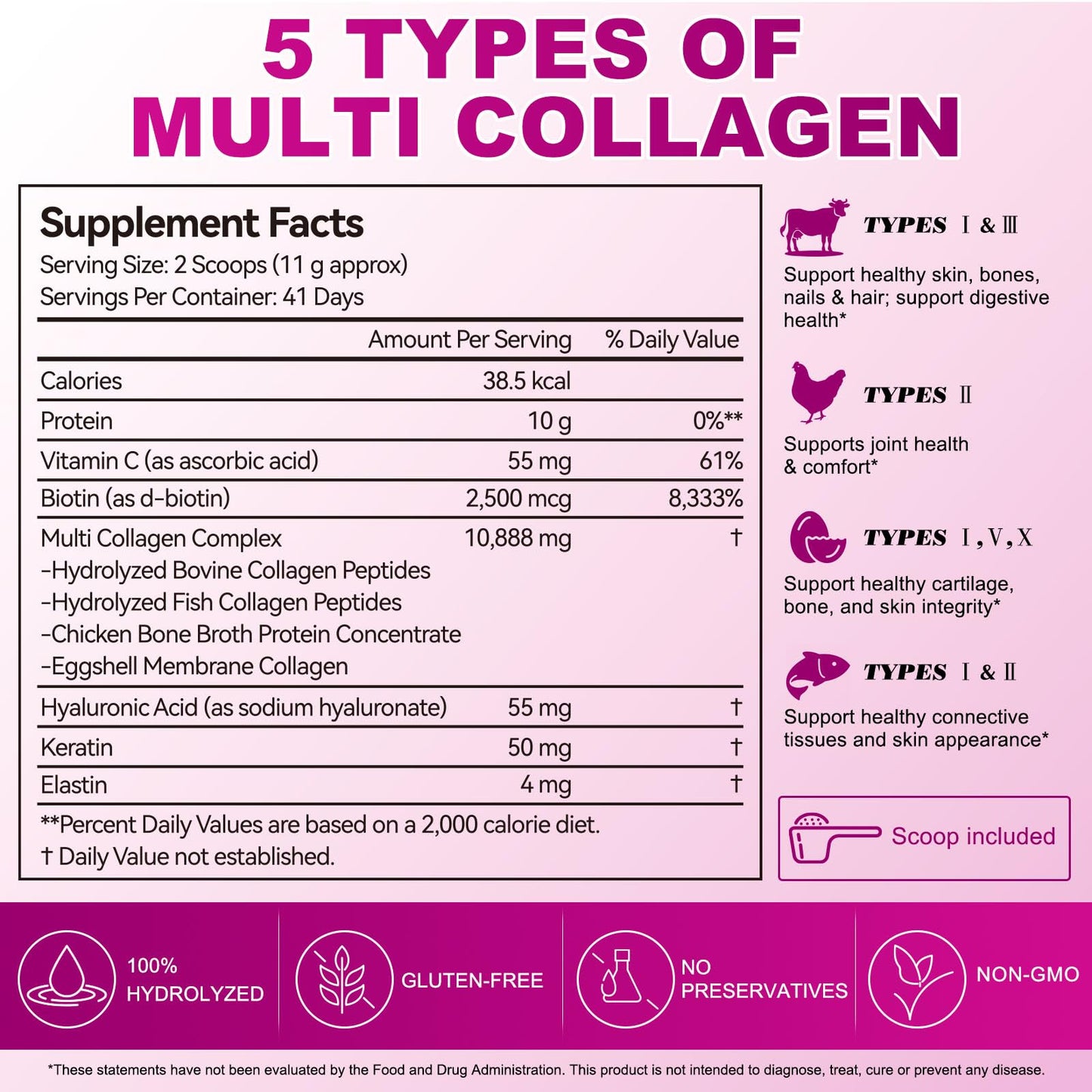 LTQXGT Multi Collagen Peptides Powder, 16 oz