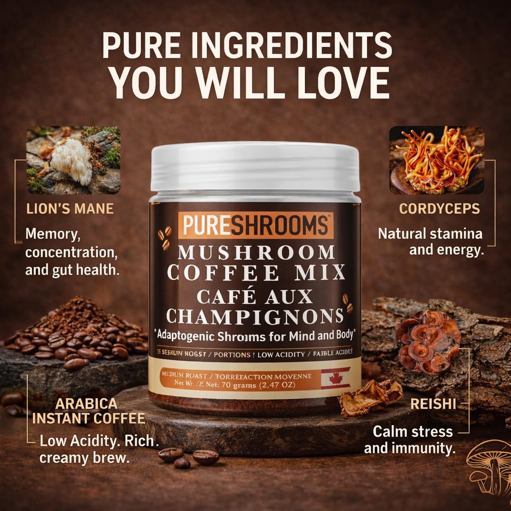PureShrooms Mind & Body Mushroom Coffee Instant Coffee Powder 2.47 oz