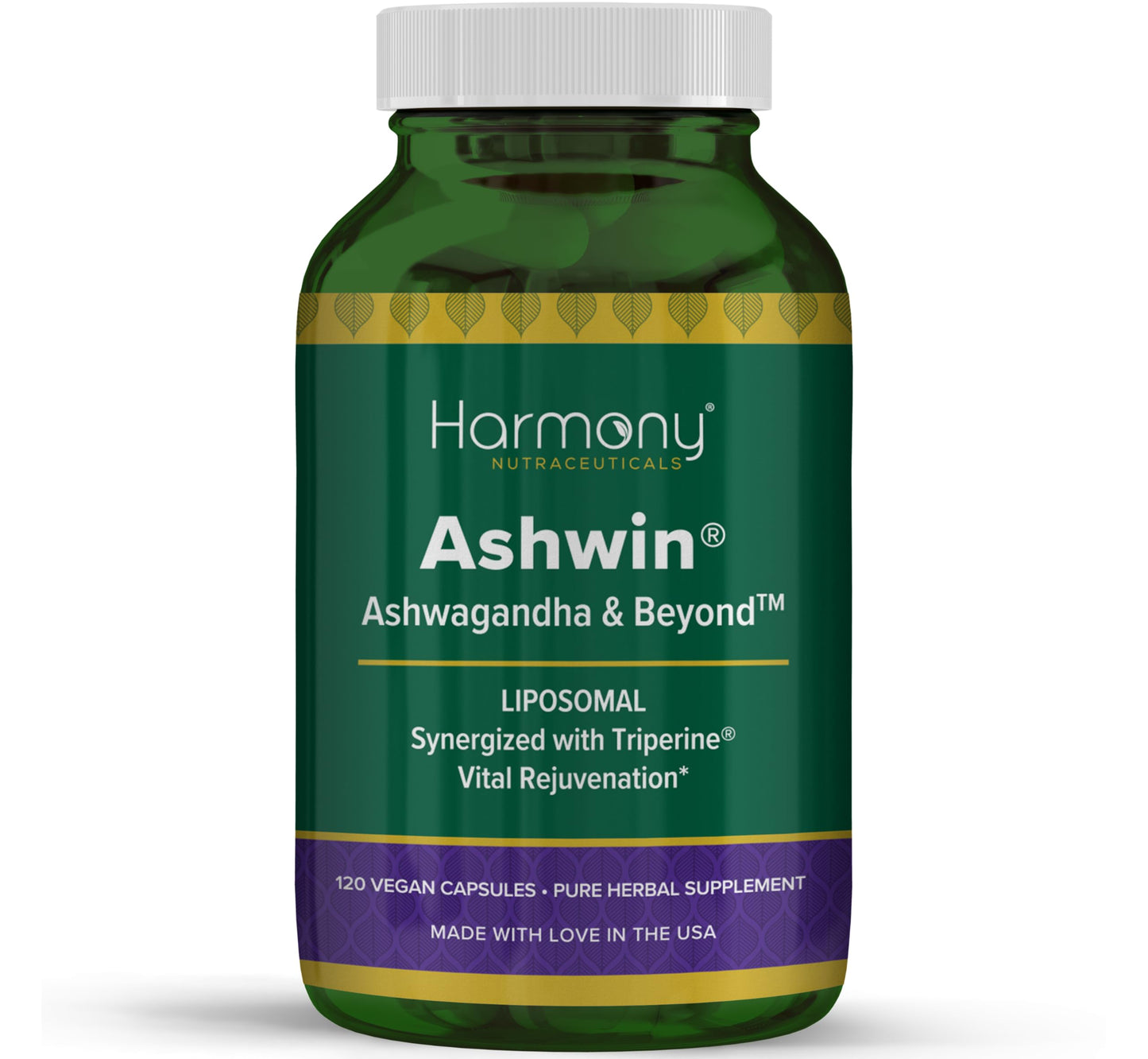 Harmony Nutraceuticals Ashwin Liposomal Ashwagandha High Potency Root Extract with Triperine Absorption Complex 120 Capsules