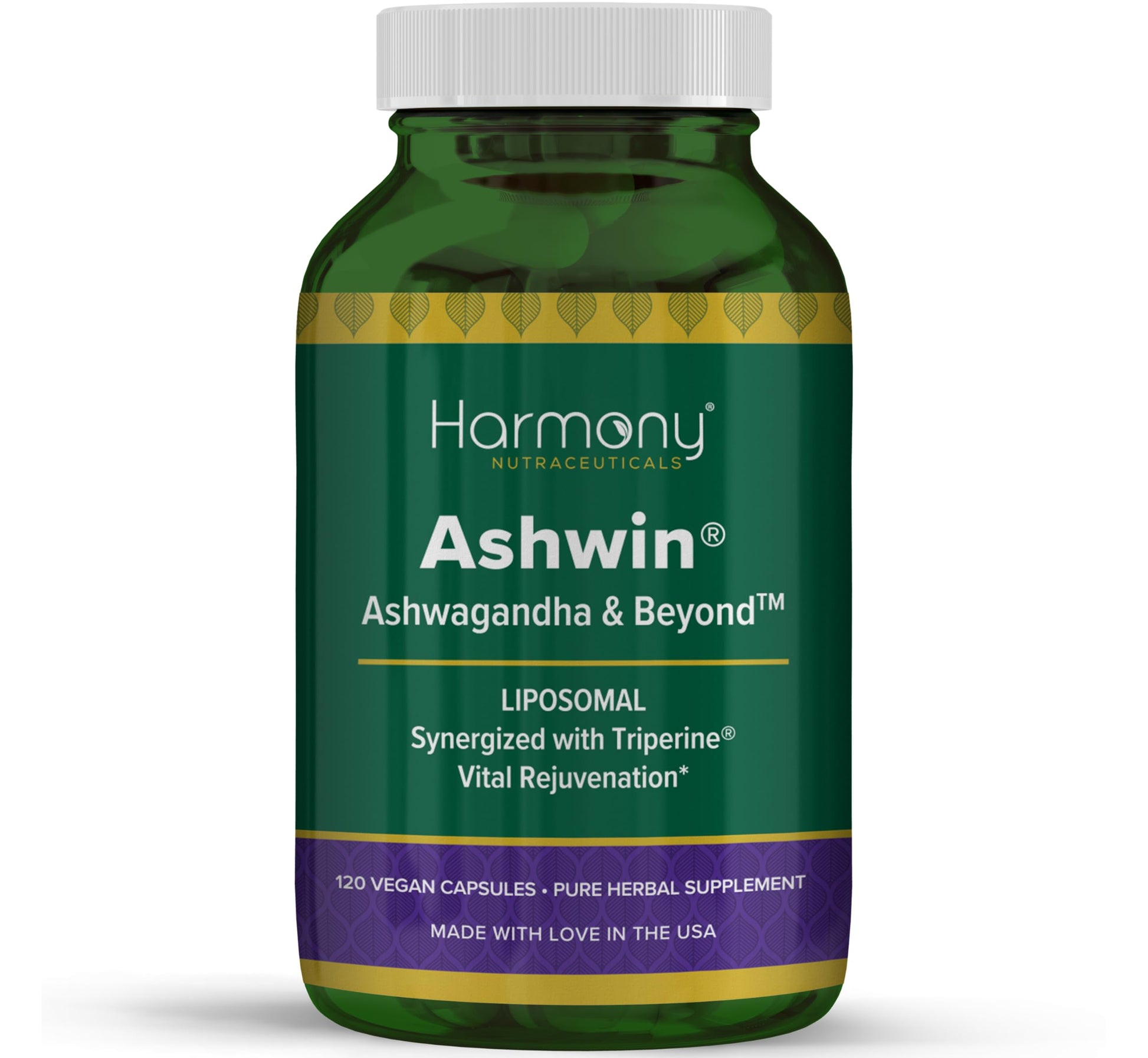 Harmony Nutraceuticals Ashwin Liposomal Ashwagandha High Potency Root Extract with Triperine Absorption Complex 120 Capsules