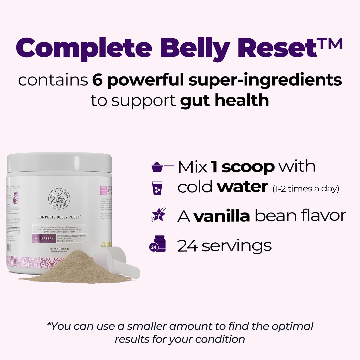 Happy Mammoth Complete Belly Reset Digestive Health Supplement Powder, 8.46 Ounce
