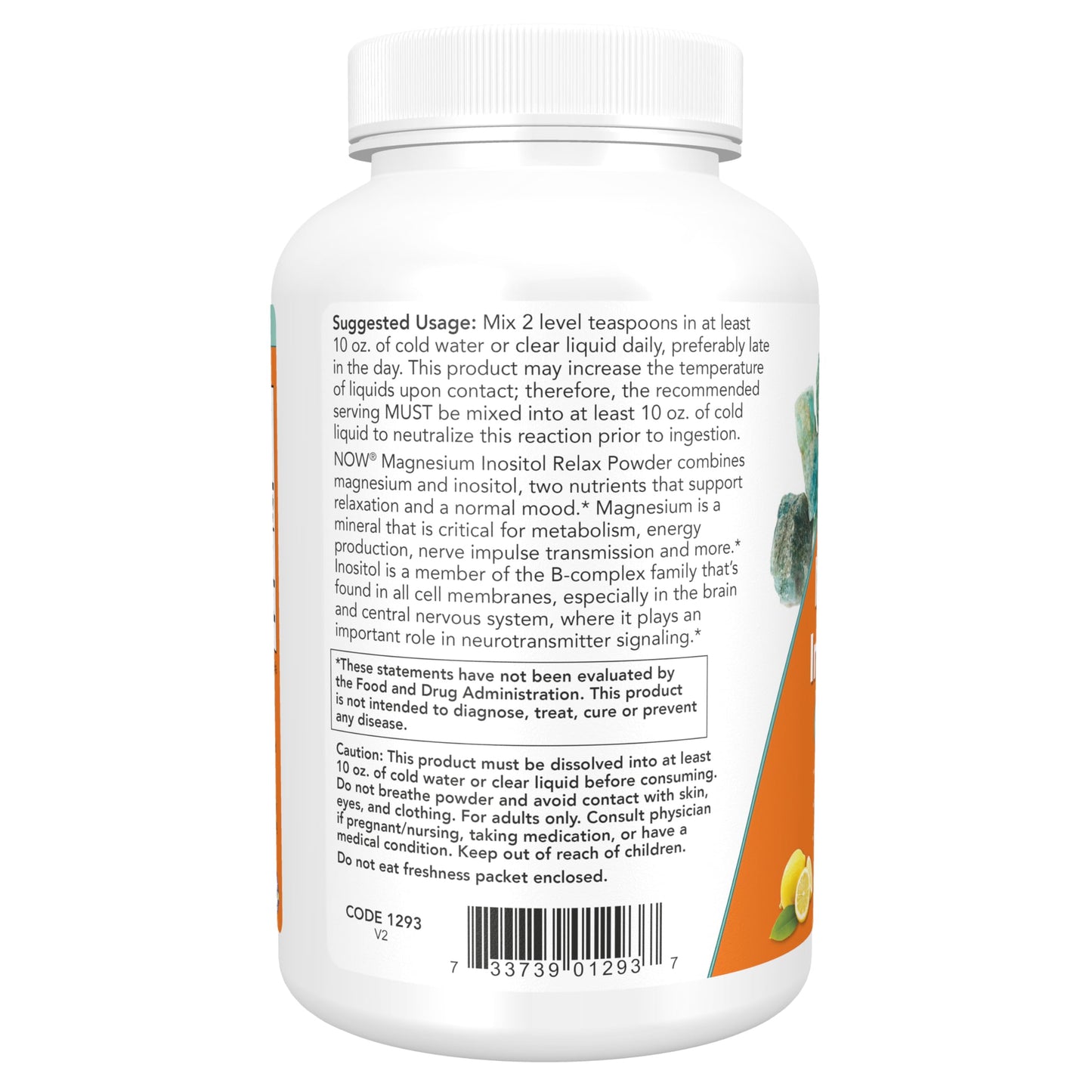 NOW Foods Magnesium Inositol Relax Powder, Fizzy Lemonade Flavor, 16 oz