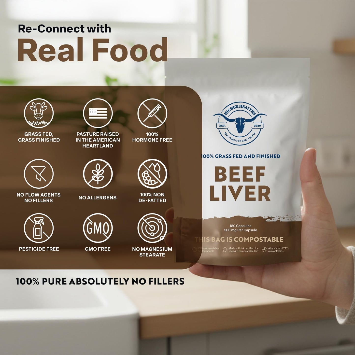 Higher Healths 100% Grass Fed Beef Liver Capsules 180 Count