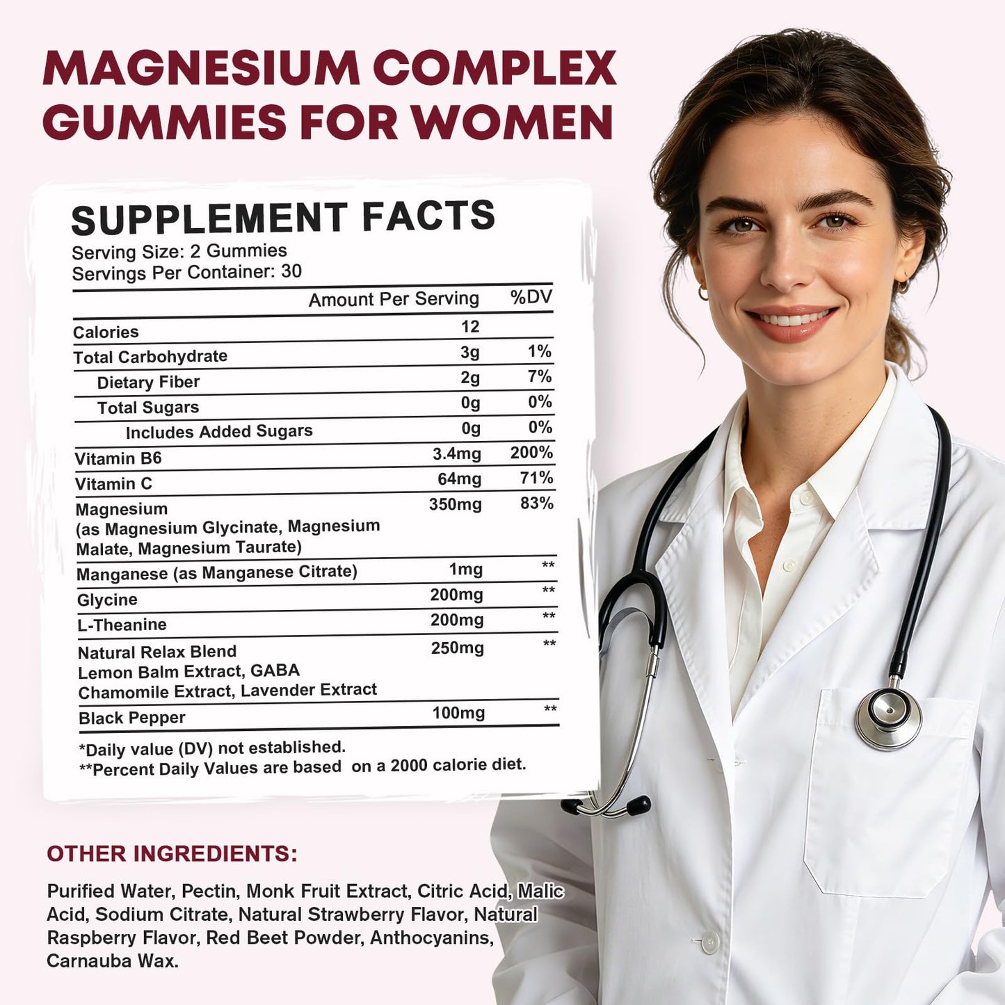 LUCNVEM Magnesium Complex Gummies, Triple Magnesium (Glycinate, Malate, Taurate) 350 mg with L-Theanine & Glycine, 60 Gummies