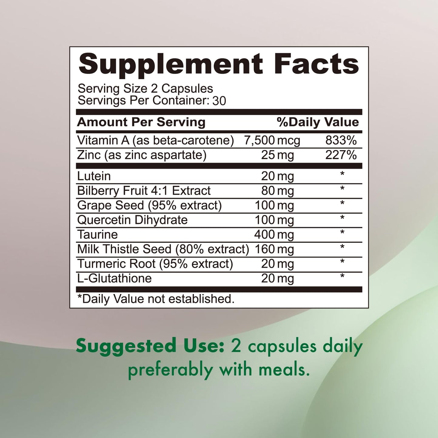 VHC Eye Vitamins with Lutein Bilberry Zinc 10 in 1 Supplements Capsules 60 Count