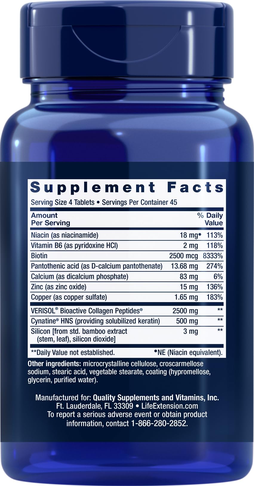 Life Extension Hair, Skin & Nails Collagen Plus Formula Tablets, 360 Tablets
