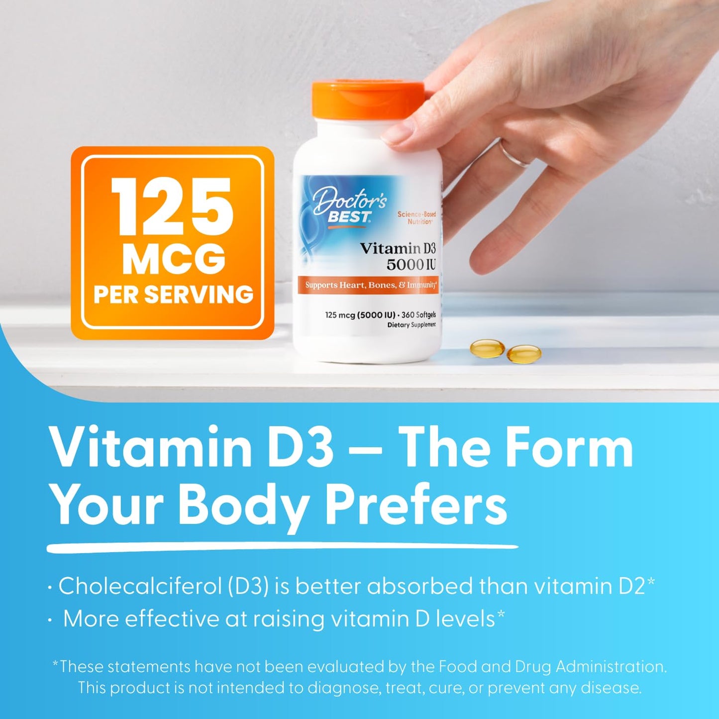 Doctor's Best Vitamin D3 5000 IU Softgel, 360 Count