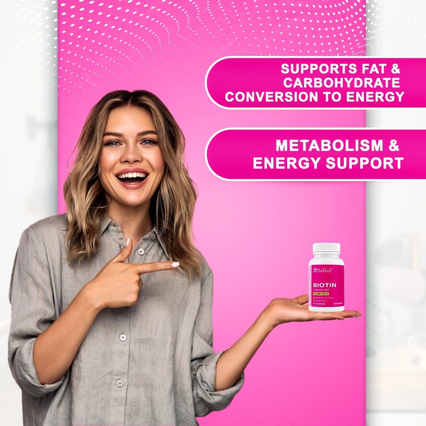 Safrel Biotin 10,000mcg Capsule, 240 Count