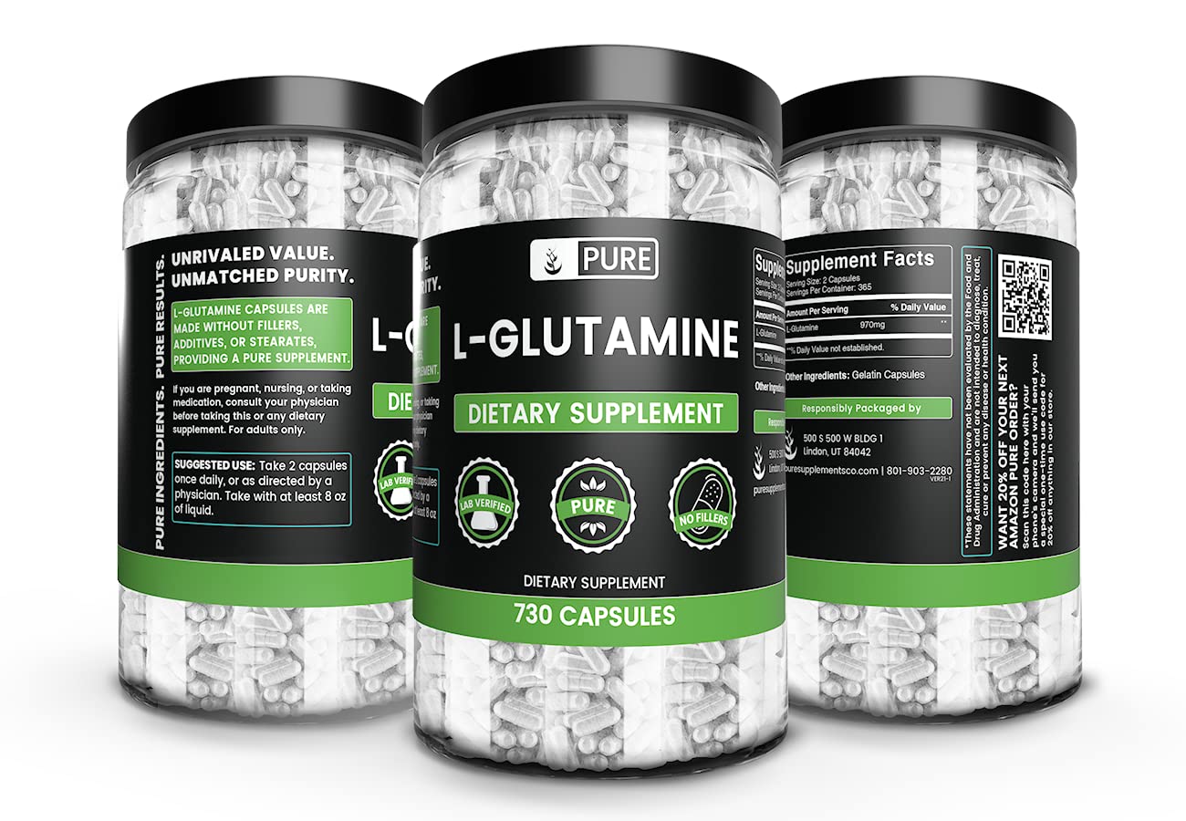 PURE ORIGINAL INGREDIENTS L-Glutamine Capsules, 730 Count