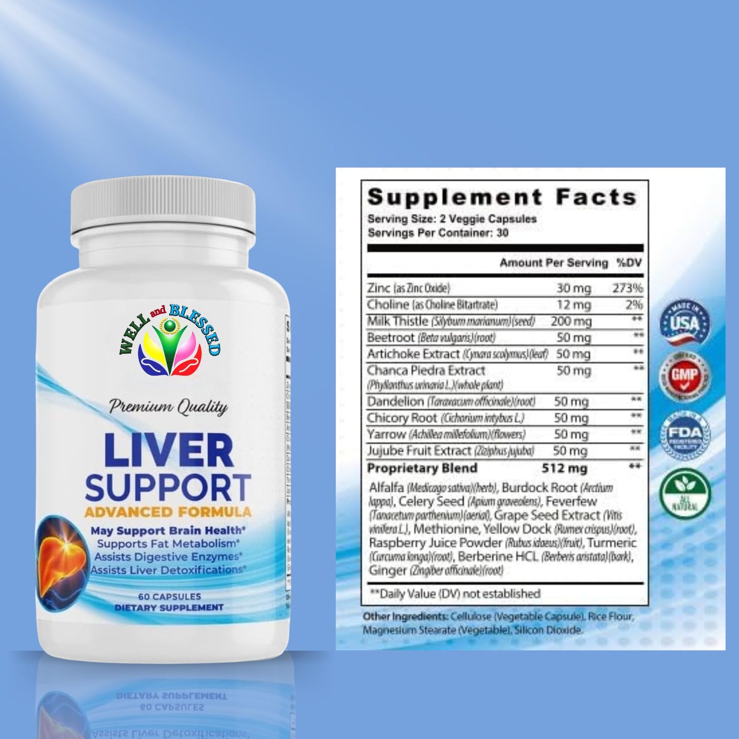 Well and Blessed Liver Support Herbal Supplements 60 Capsules
