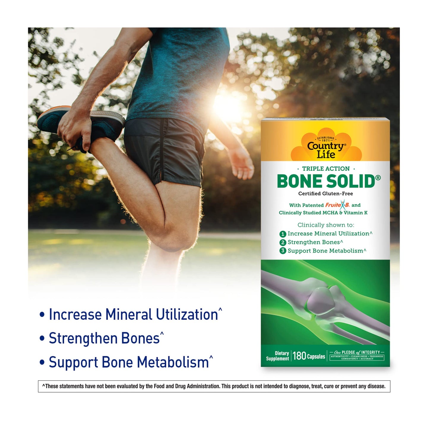 Country Life Bone Solid Capsule - Bone Health Supplement with Microcrystalline Hydroxyapatite (MCHA), Calcium, Magnesium, Zinc, Vitamins K2 & D3 for Enhanced Bone Strength & Metabolism, 180 Capsules