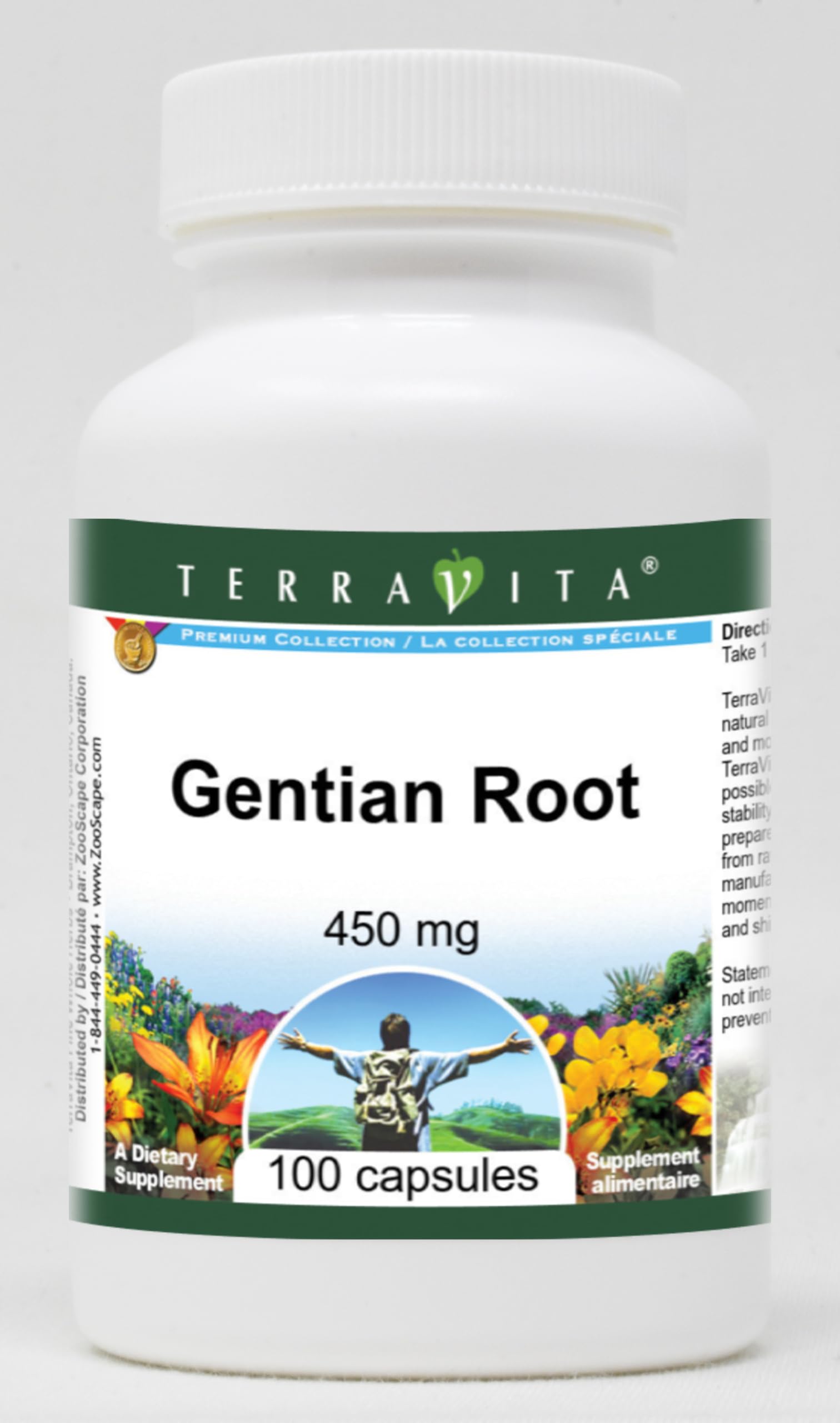 Terravita Gentian Root 450 mg Capsules, 100 Capsules