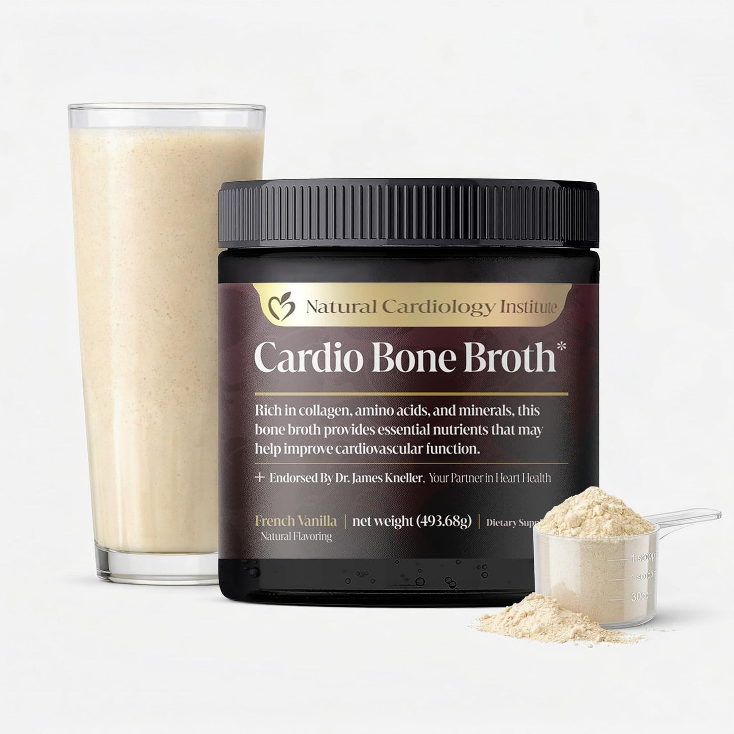 Natural Cardiology Institute Cardio Bone Broth Protein Powder with Collagen Peptides, Vanilla Flavored, 17.4 oz