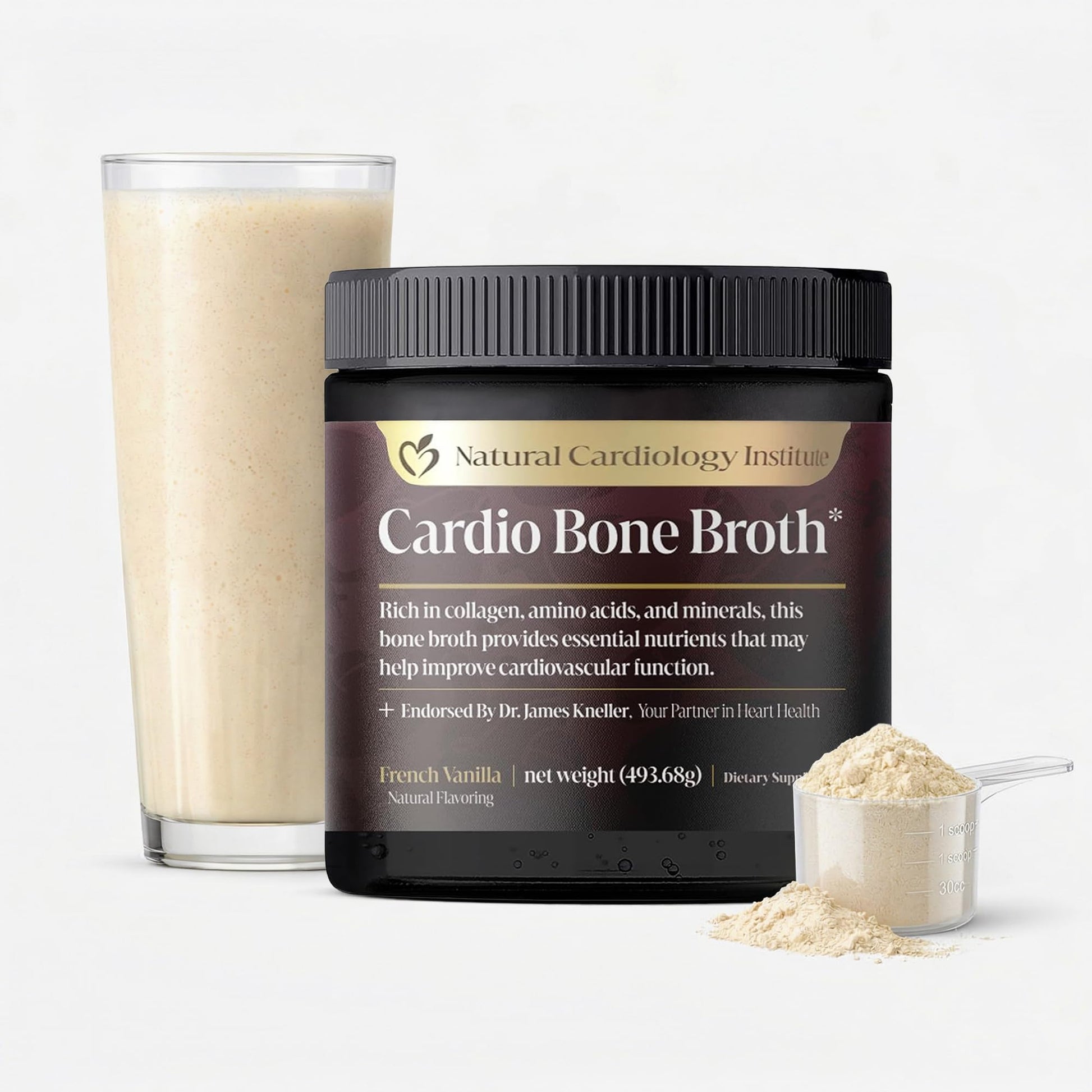Natural Cardiology Institute Cardio Bone Broth Protein Powder with Collagen Peptides, Vanilla Flavored, 17.4 oz