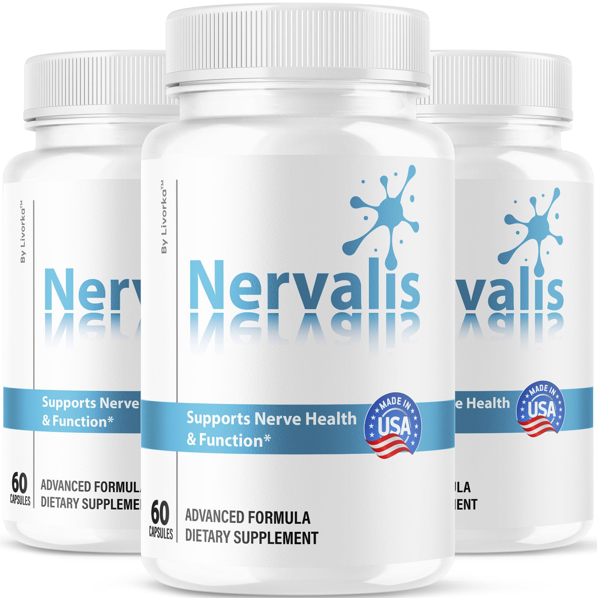 LIVORKA Nervalis Capsules Official Advanced Supplement Nerve Health - Advanced Formula Daily Premium Brain & Memory Focus, Natural Vitamins Support, Overall Wellness, 180 Capsules
