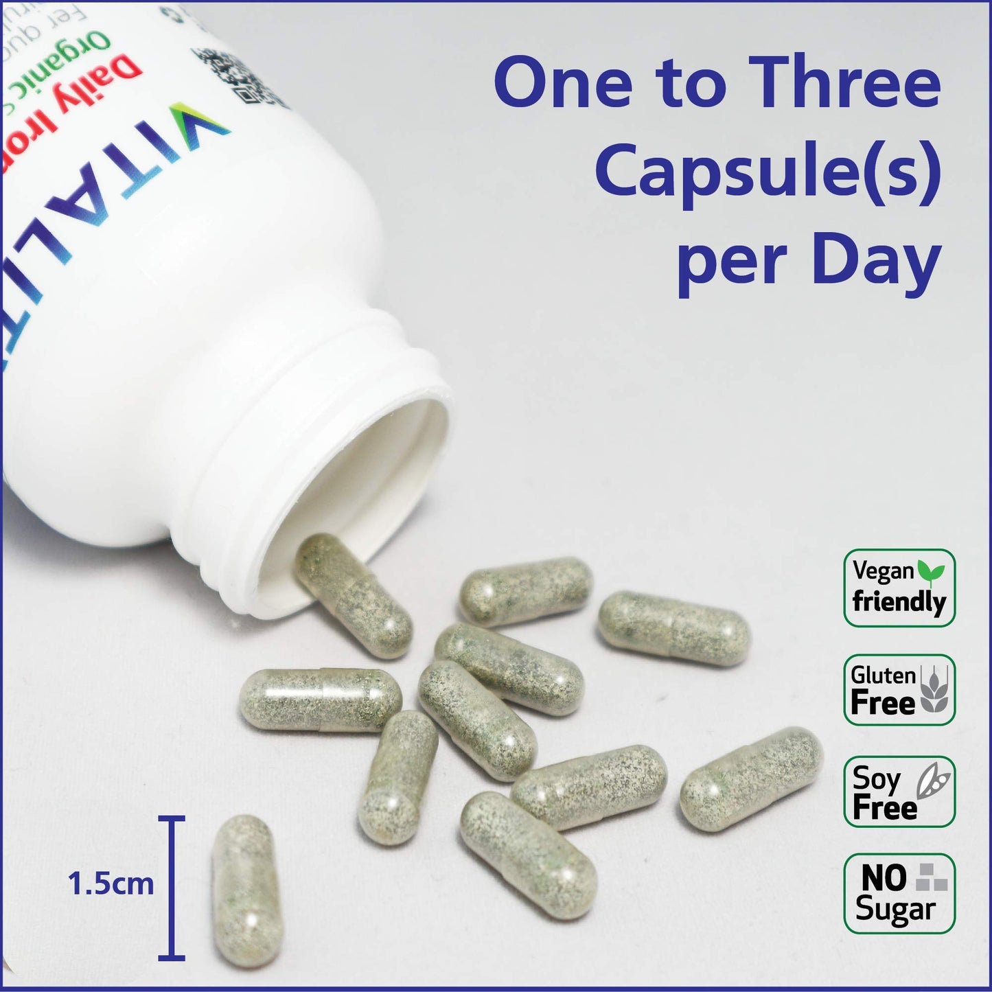 Vitality Daily Iron + Organic Spirulina, 60 Veg Capsules
