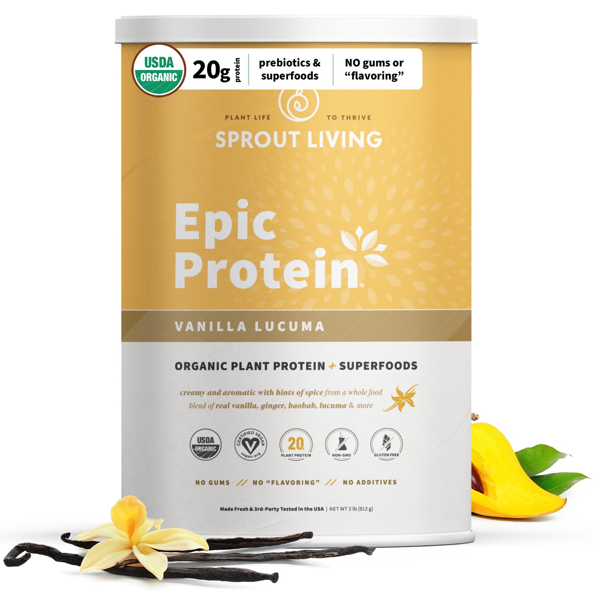 Sprout Living Epic Protein Plant Based Protein & Superfoods Vanilla Lucuma Powder, 32 Servings