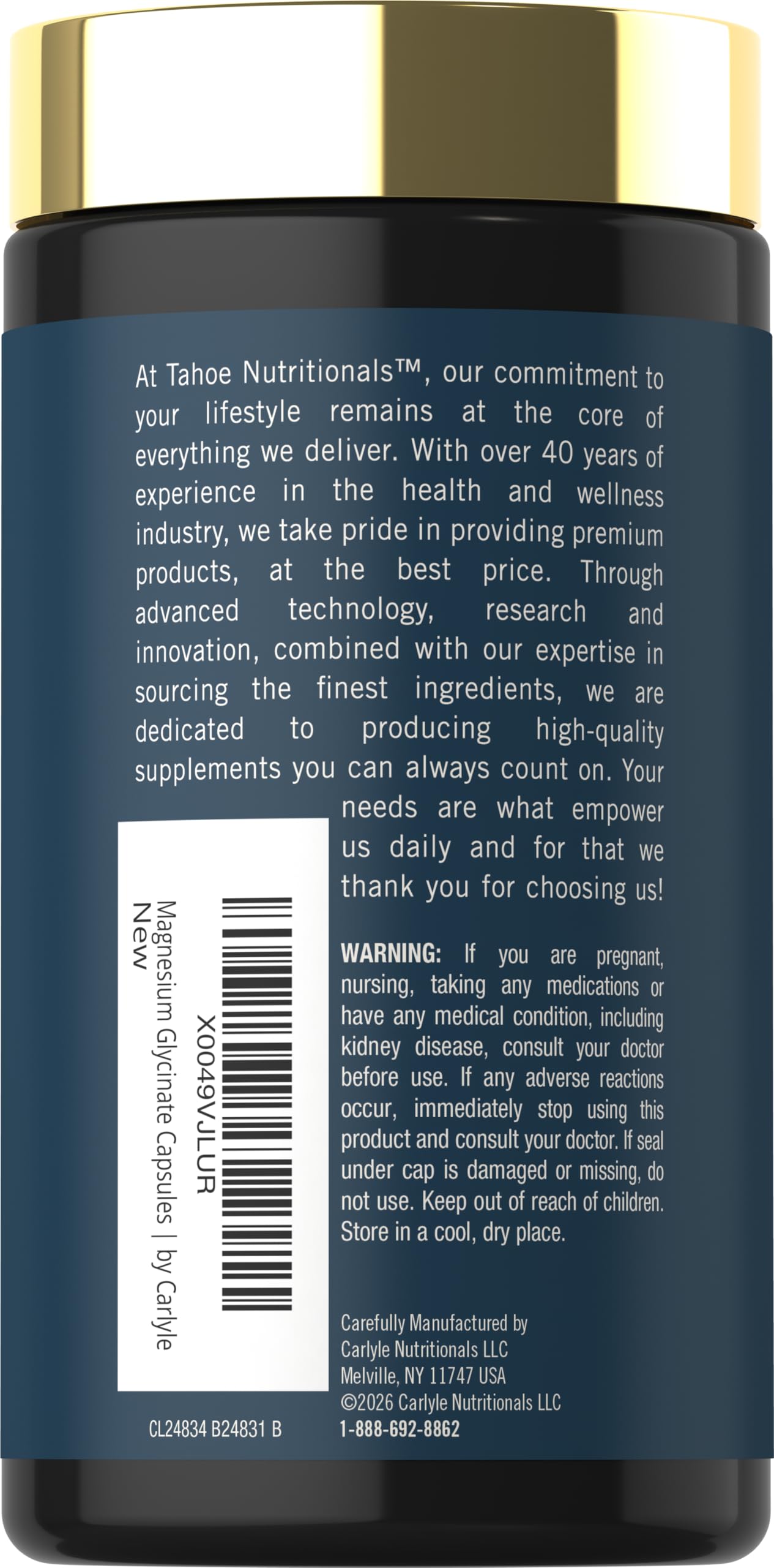Tahoe Nutritionals Magnesium Glycinate and Malate Complex with Vitamin D3, 120 Capsules