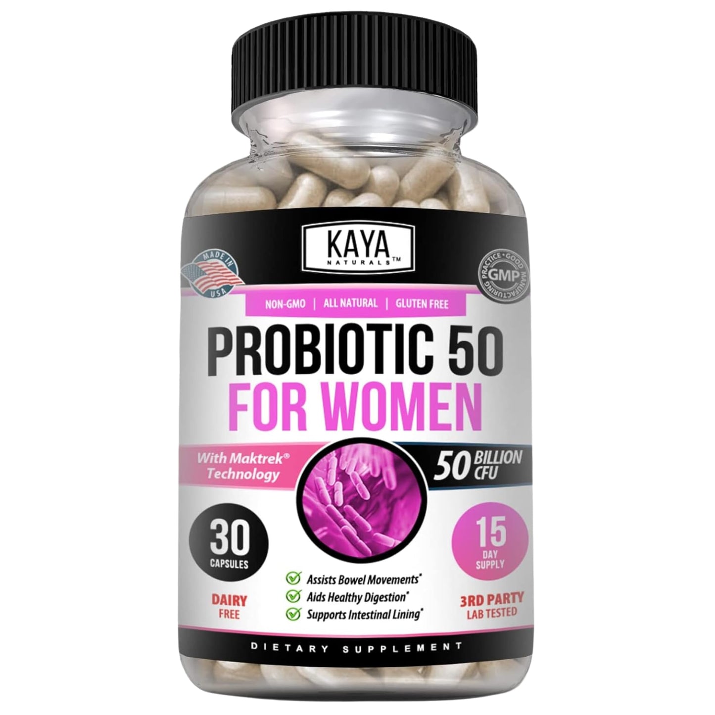 Kaya Naturals Probiotic 50 Billion CFU Capsules, 30 Count