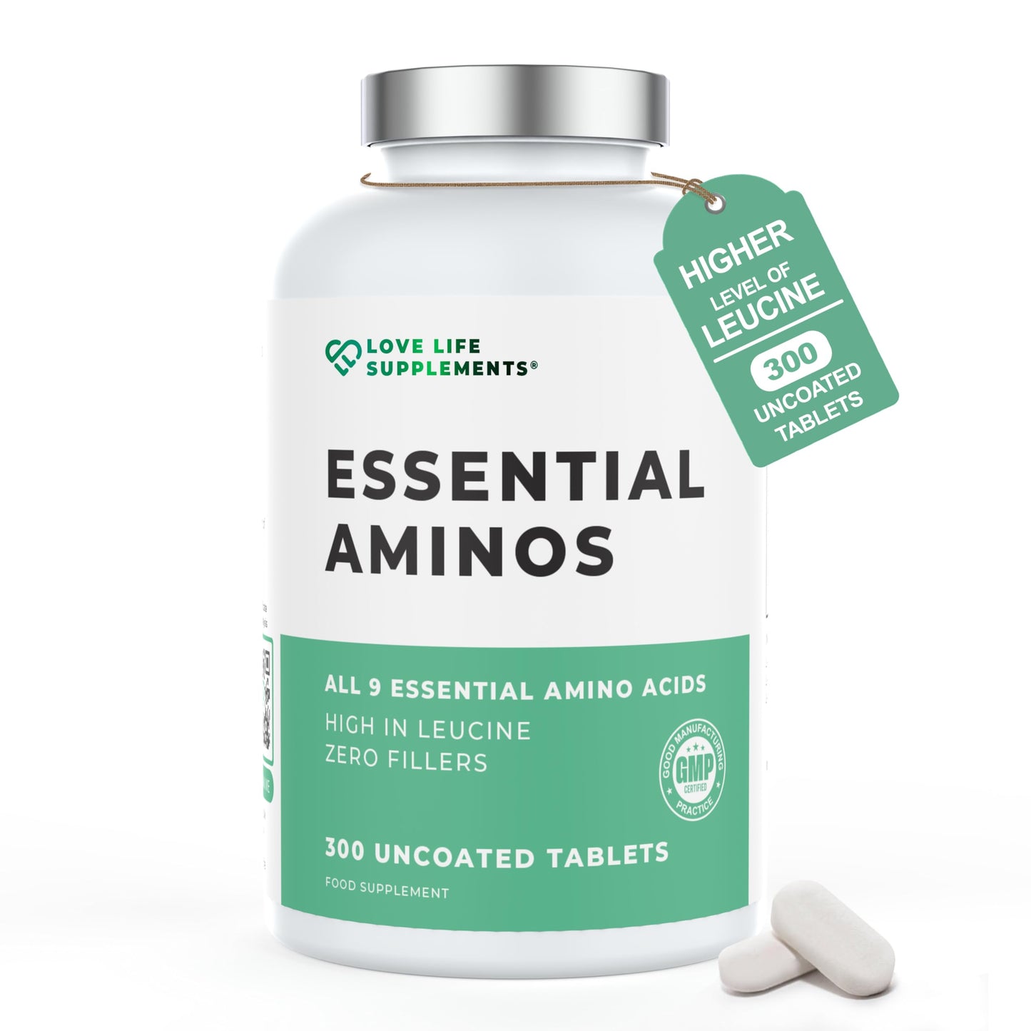 Love Life Supplements Essential Amino Acids, Full Spectrum EAA & BCAA, 300 Tablets