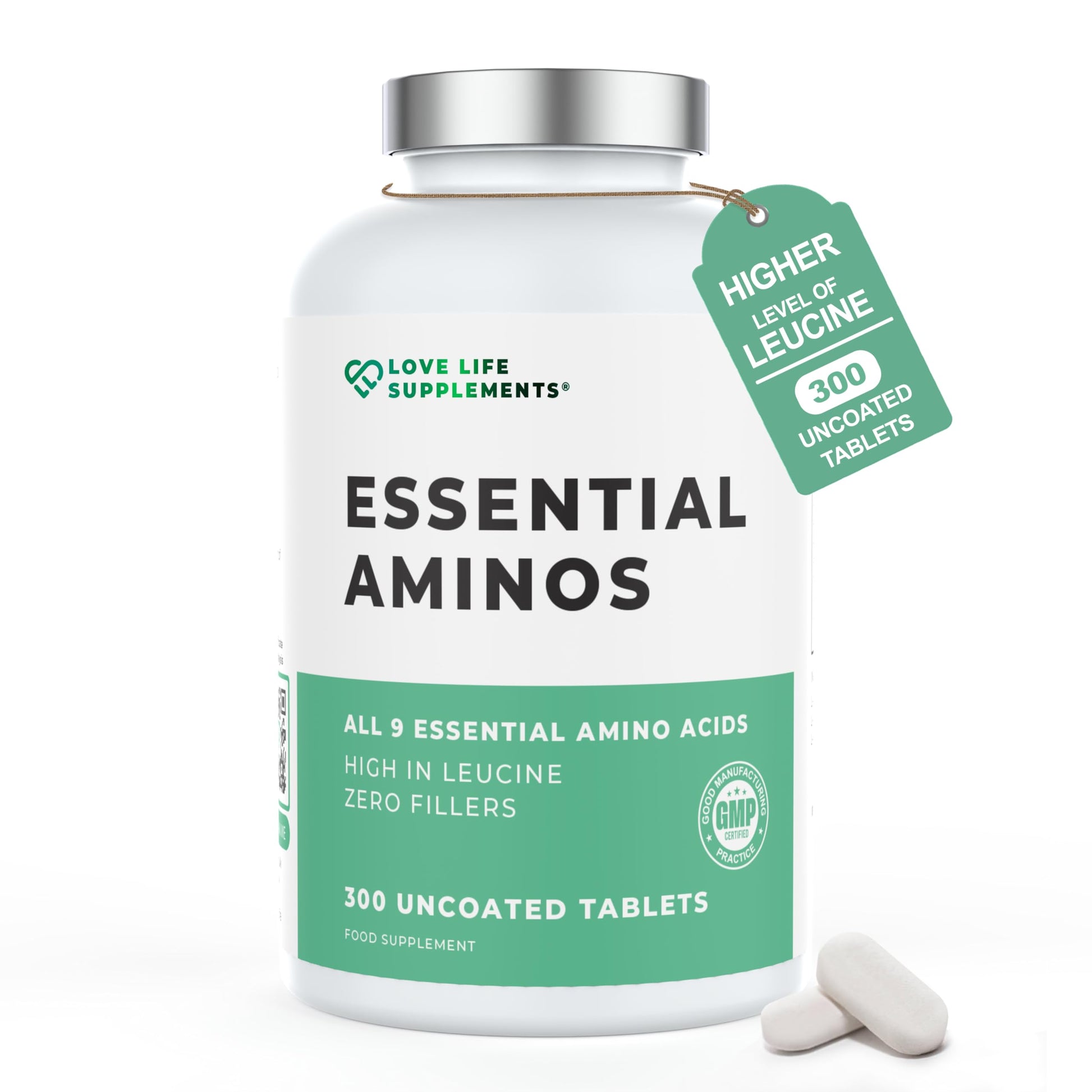 Love Life Supplements Essential Amino Acids, Full Spectrum EAA & BCAA, 300 Tablets
