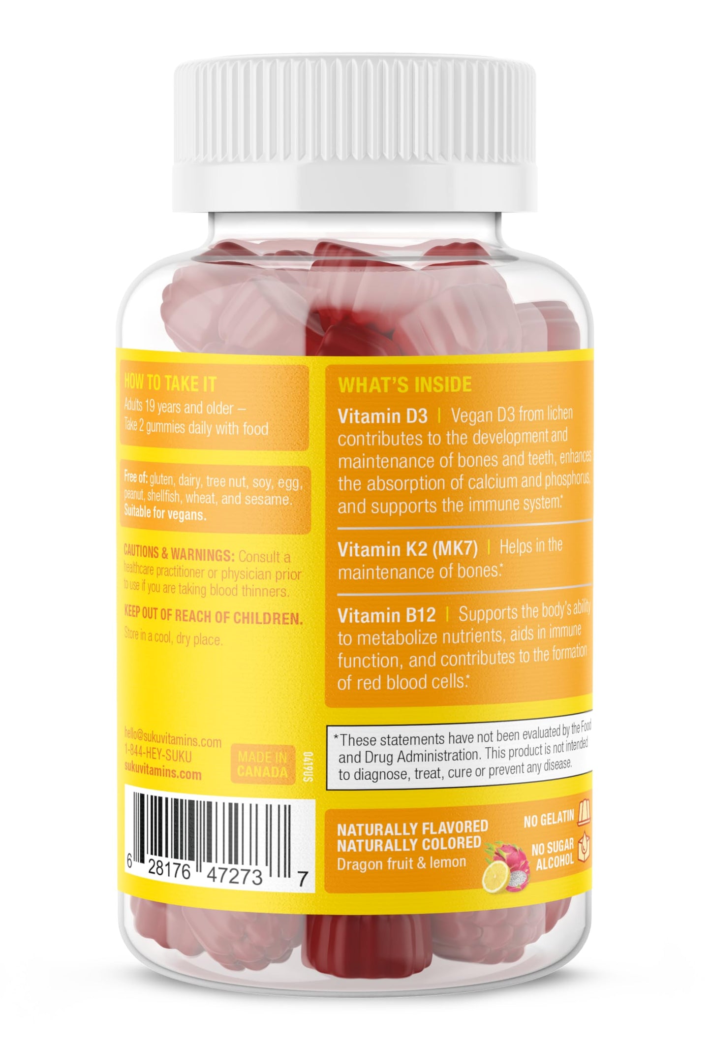 SUKU Vitamins Vegan D3 + K2 + B12 Gummy, 1 Count