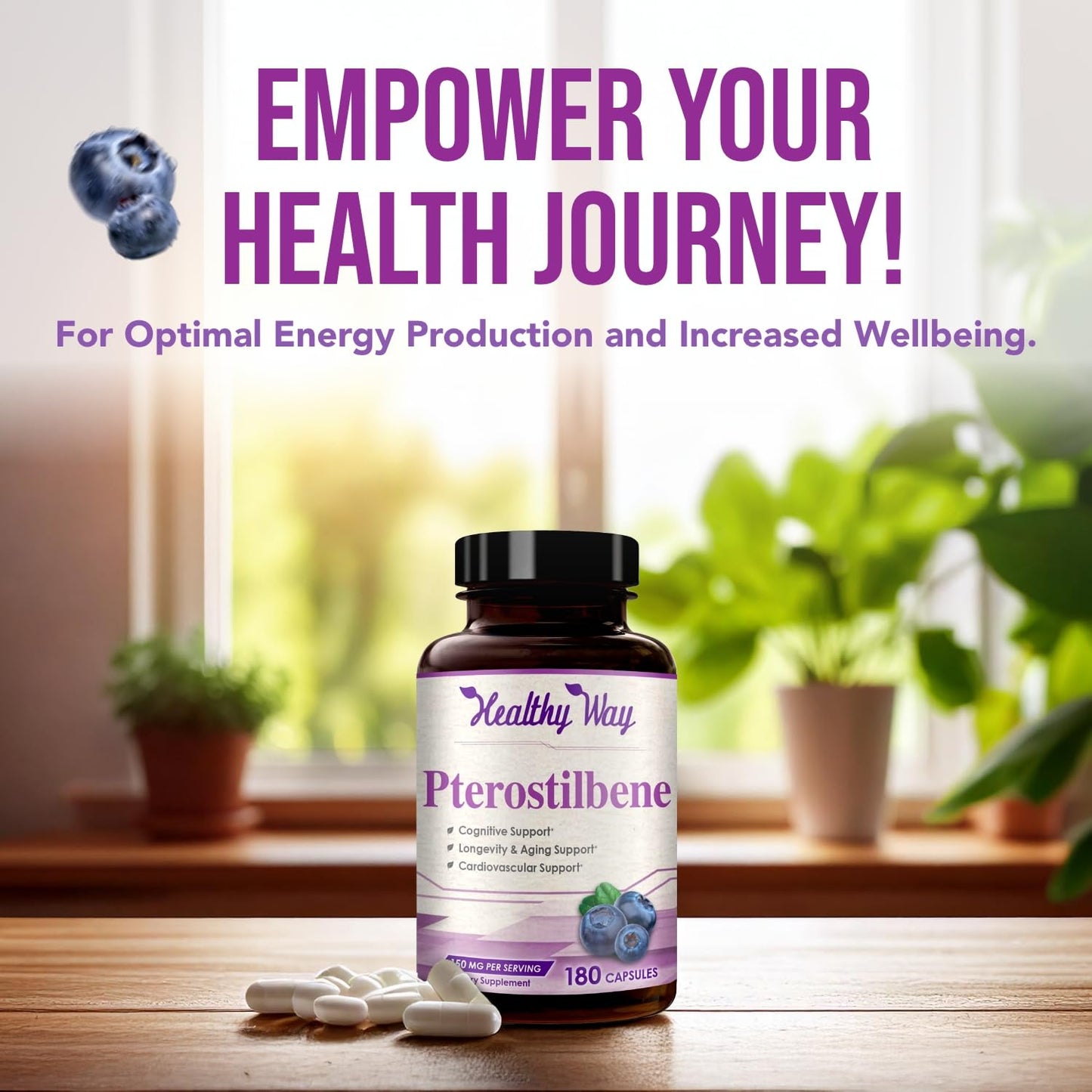 HealthyWayRx Pterostilbene Supplement 150mg Capsule, 180 Count