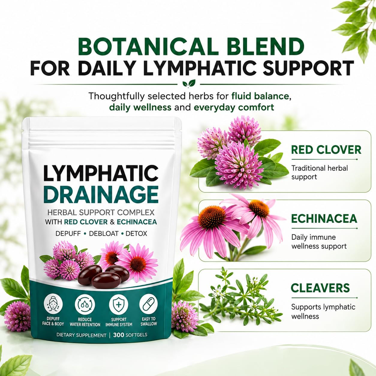VERTISOOTH Lymphatic Drainage Softgels, 300 Softgels