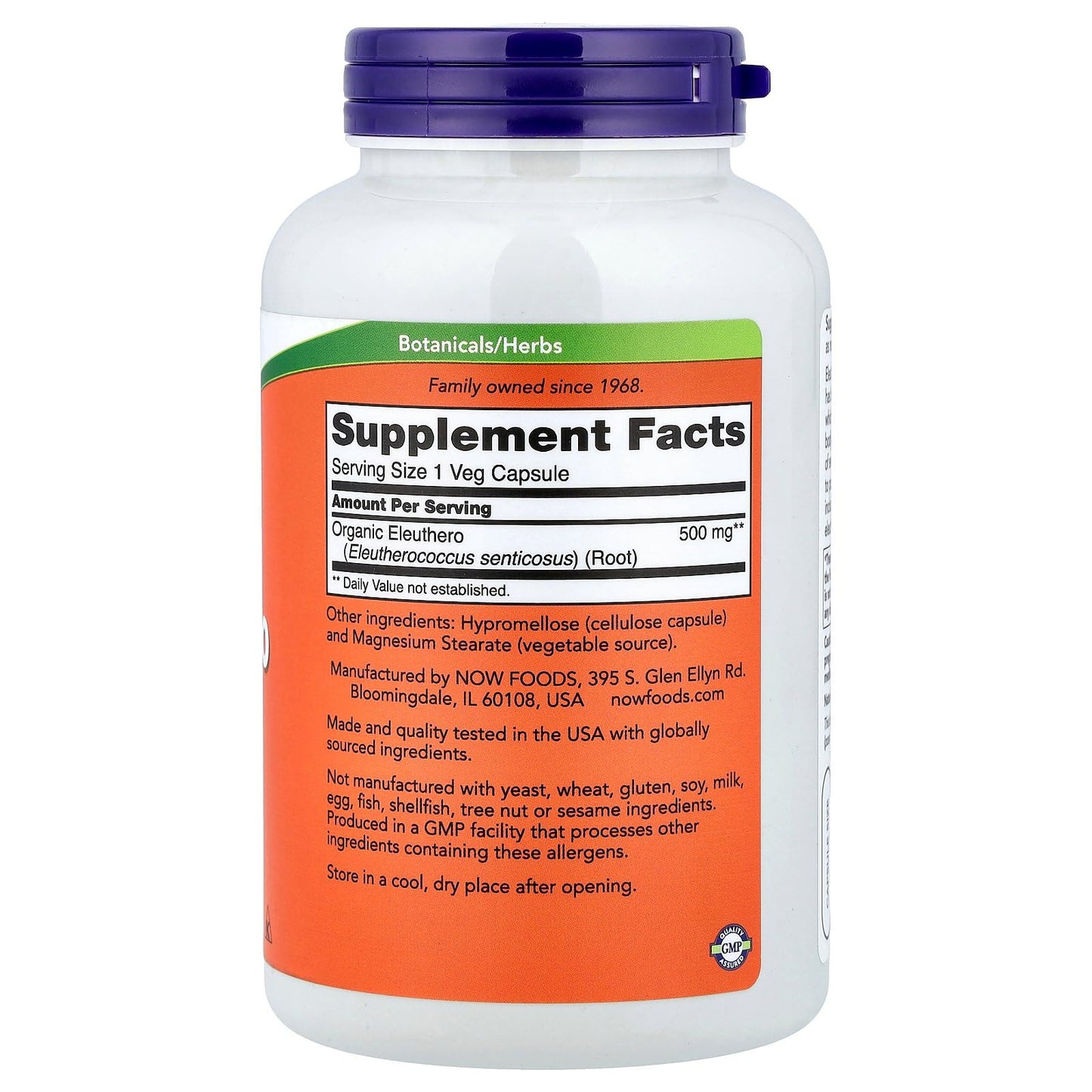 NOW Foods Eleuthero 500mg Capsule, 250 Capsules