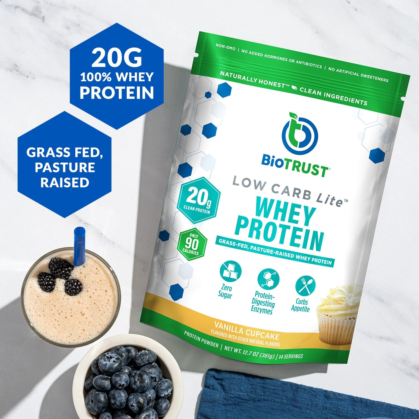 BioTrust Low Carb Lite Whey Protein Isolate Powder, 12.7 oz Vanilla Cupcake