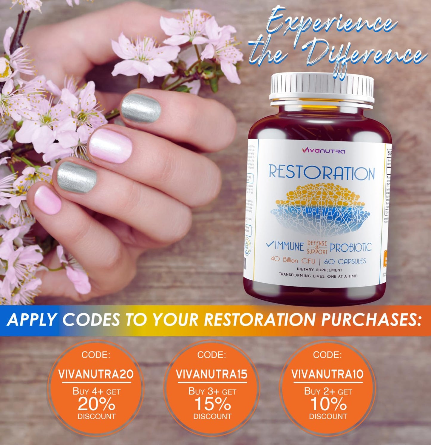 VIVANUTRA Restoration Toenail Fungus Treatment Probiotic Capsules, 60 Count
