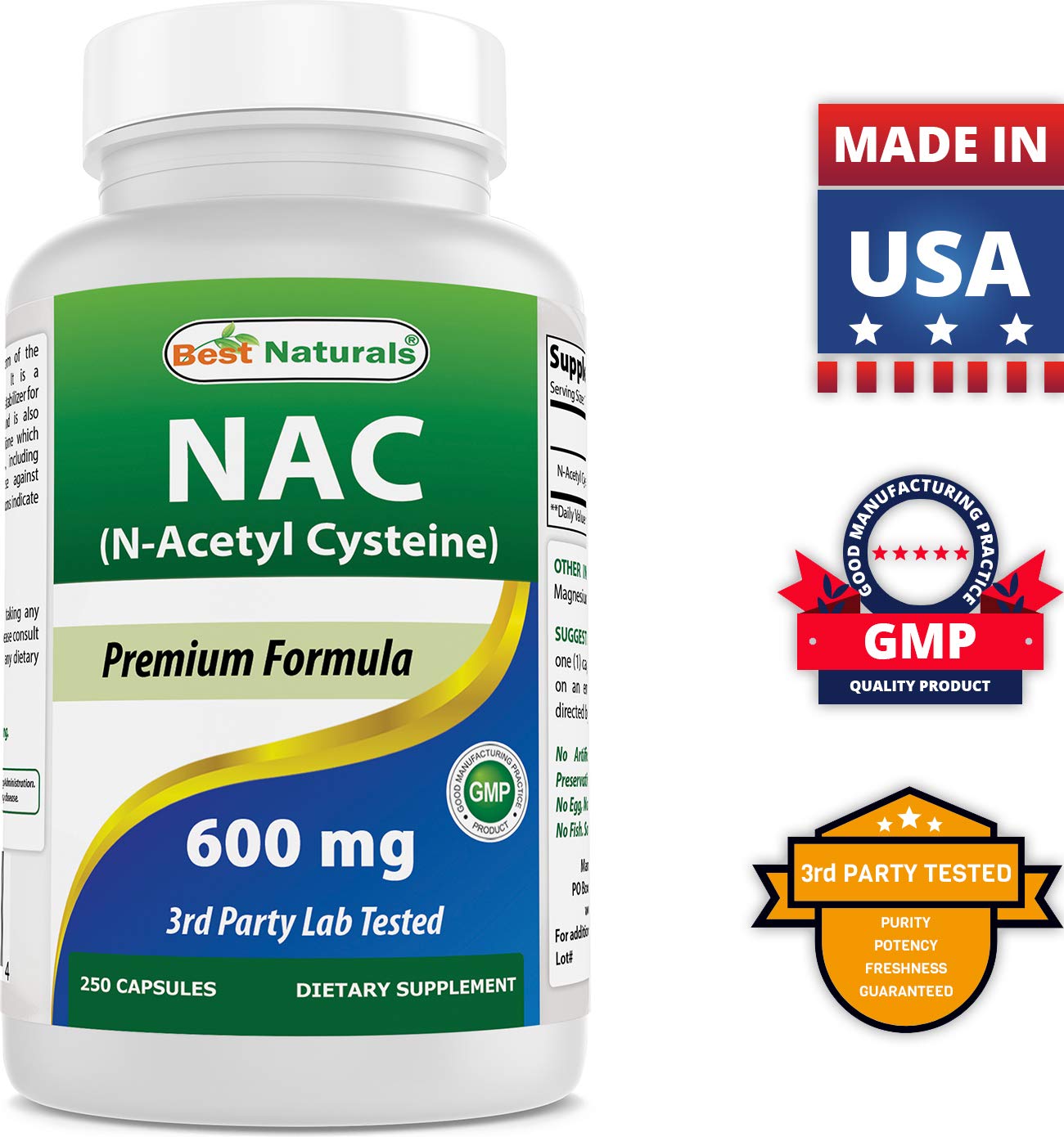 Best Naturals NAC 600 mg & Alpha Lipoic Acid 600 mg Capsules, 250 Count