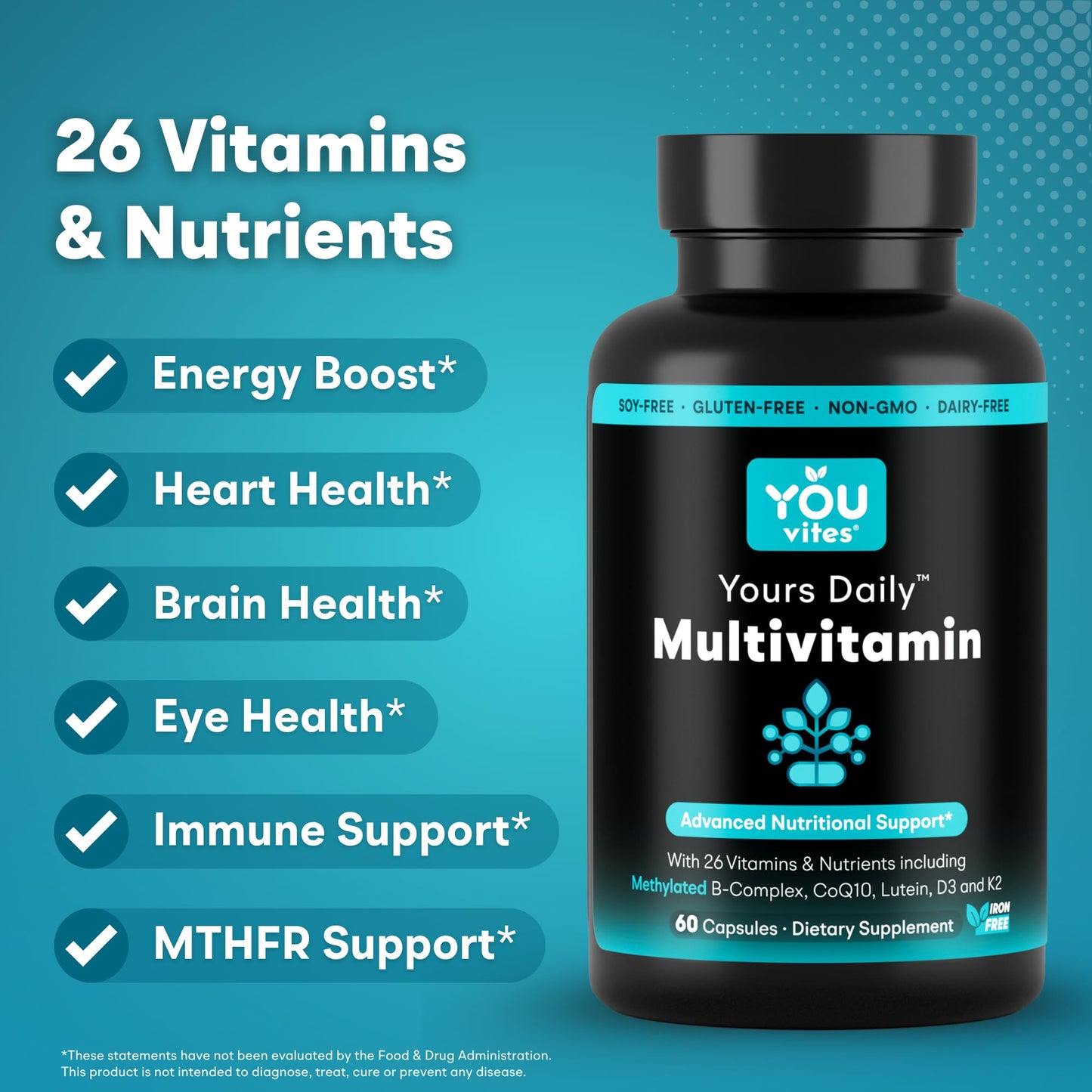 You Vites Methylated Multivitamin for Men and Women Without Iron Capsule 60 Count