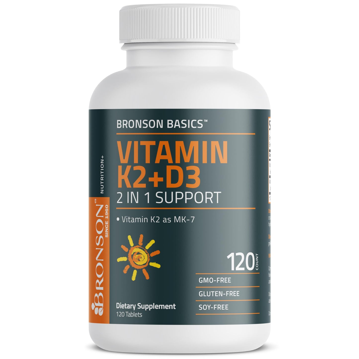 Bronson Vitamin K2 D3 (MK7) Supplement 2-in-1 D3 & K2 Complex Tablet, 120 Tablets