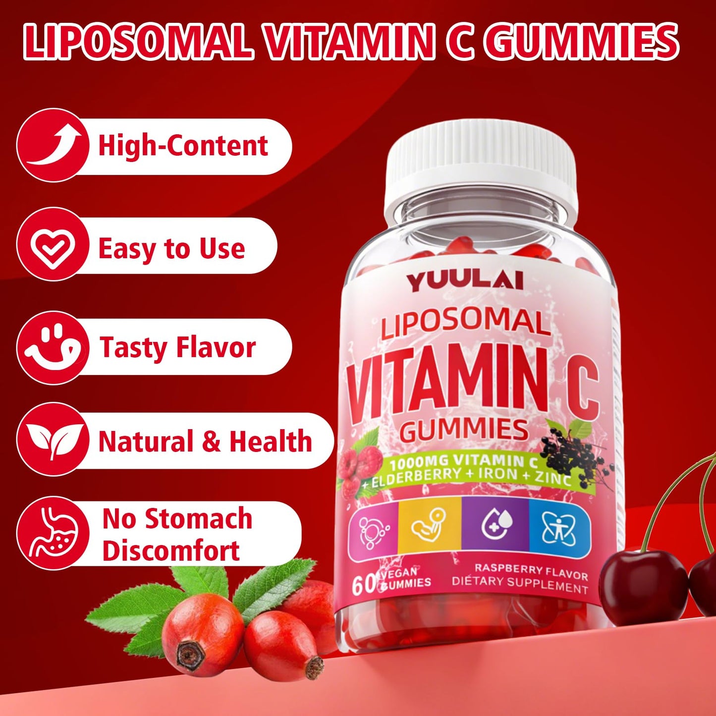 YUULAI Liposomal Vitamin C 1000mg Gummies, 60 Count