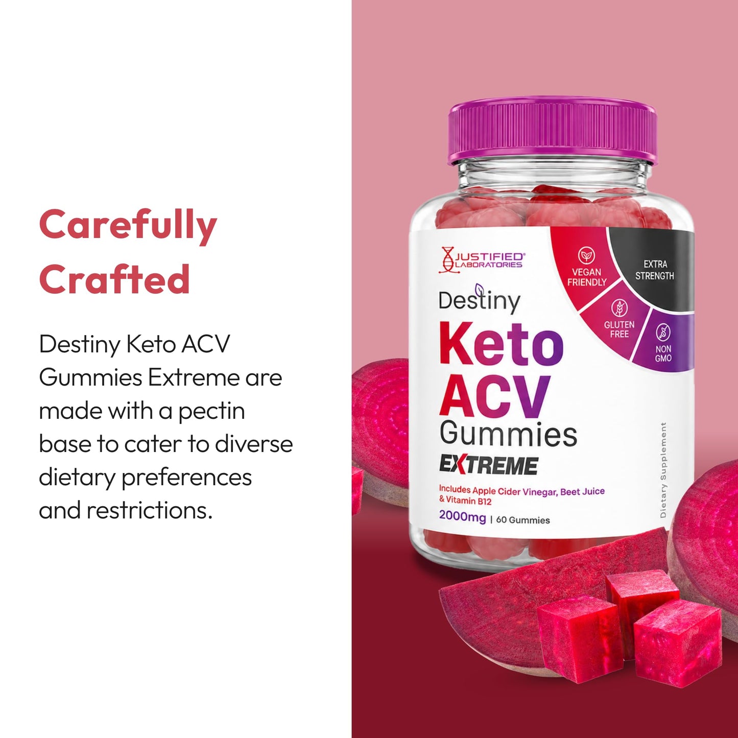 Justified Laboratories Destiny Keto ACV Gummies Extreme (2000 mg) - 120 Gummies