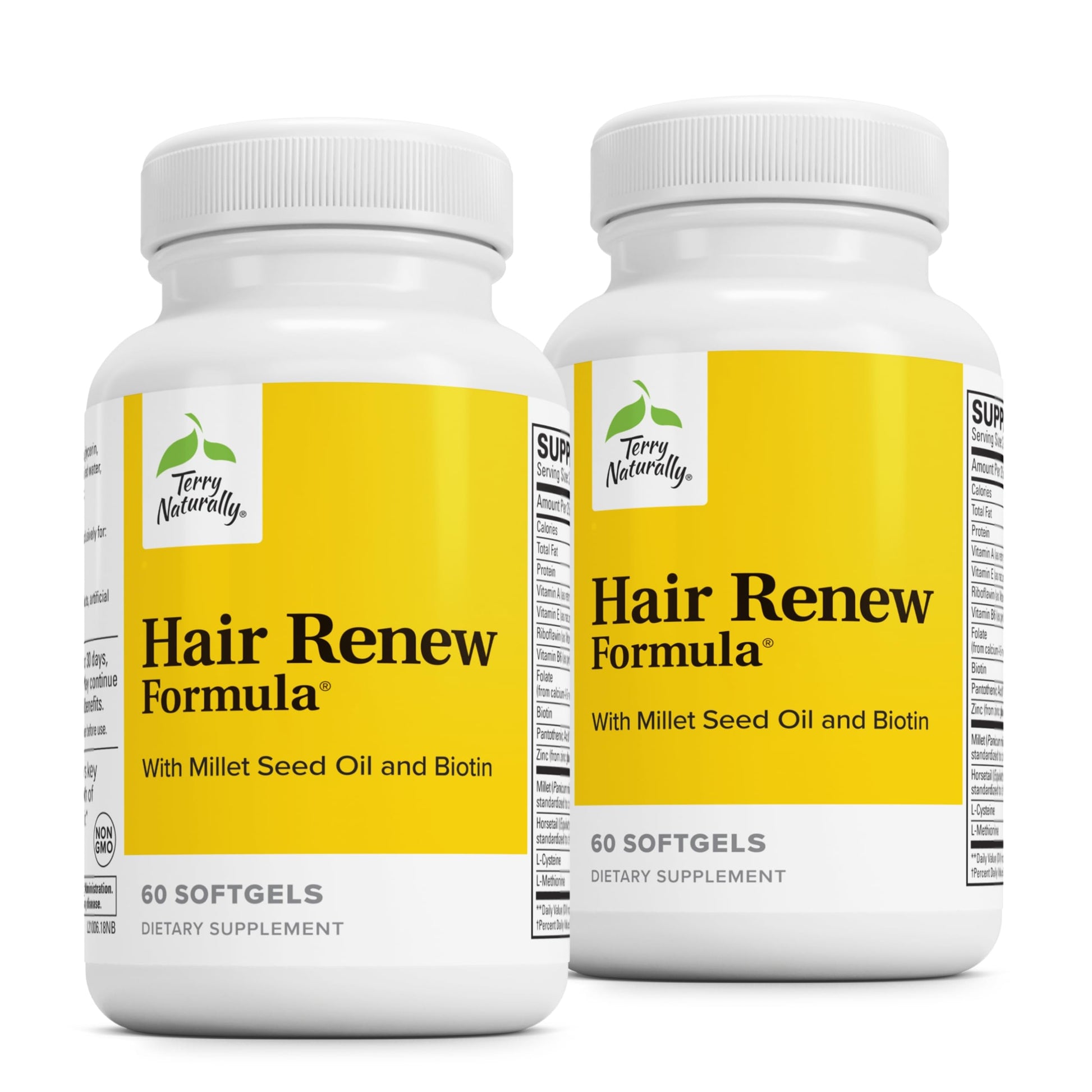 Terry Naturally Hair Renew Formula Hair Growth Support Supplement with Horsetail Biotin & Folic Acid Millet Seed Oil for Keratin Production Softgels 120 Count