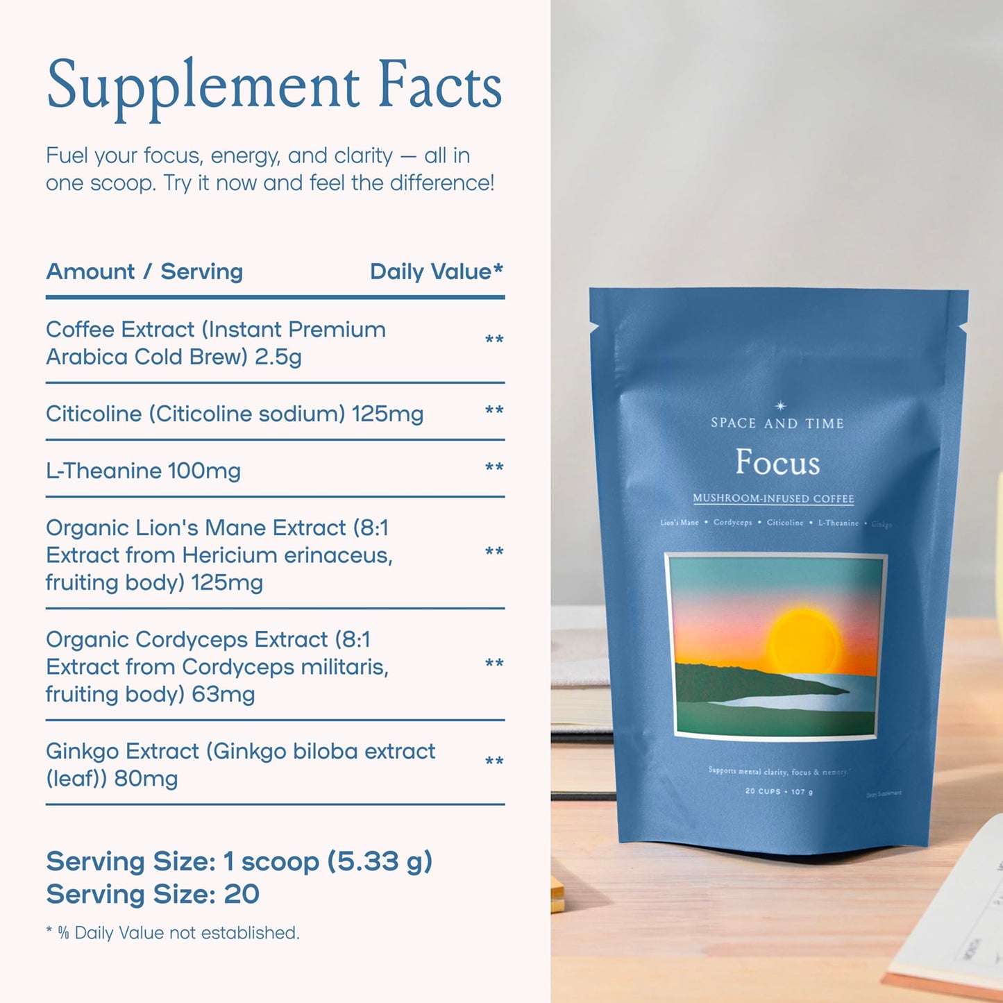 SPACE AND TIME Mushroom Coffee Powder 3.77 Ounce