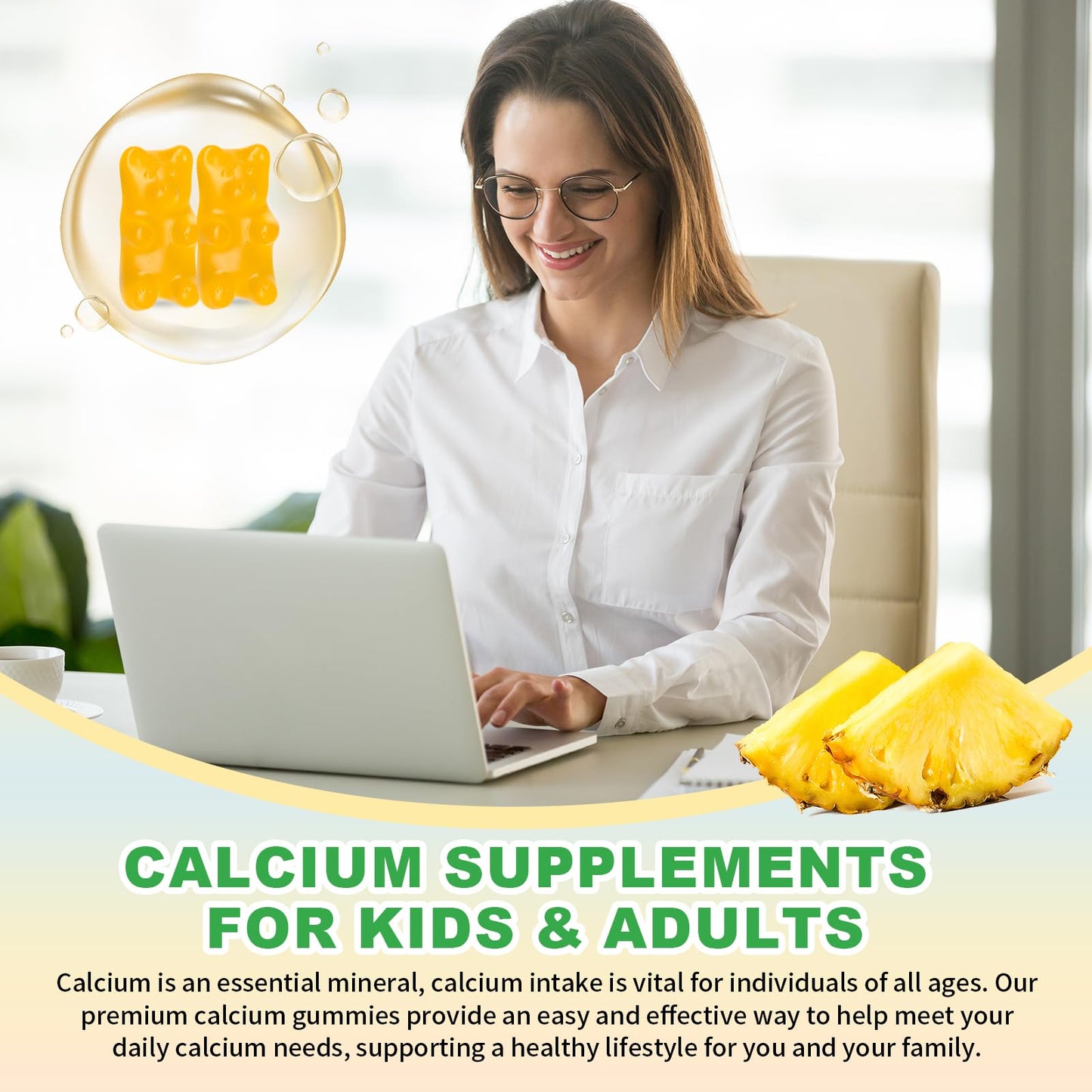 YUULAI Calcium Citrate Gummies 1200mg, 60 Count