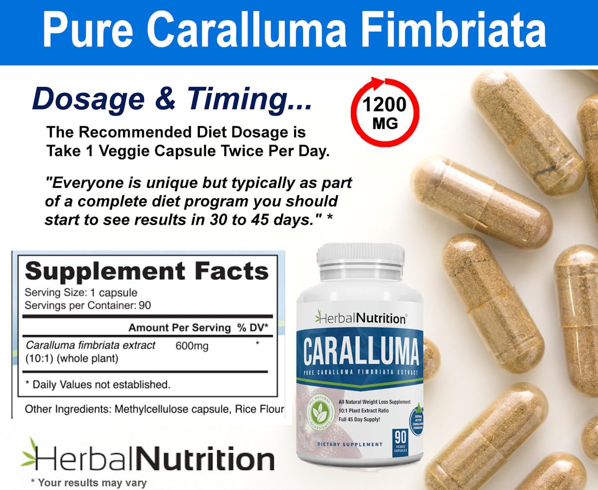 Herbal Nutrition Caralluma Fimbriata 1200mg 10:1 Extract Appetite Support Capsule, 2 Capsules
