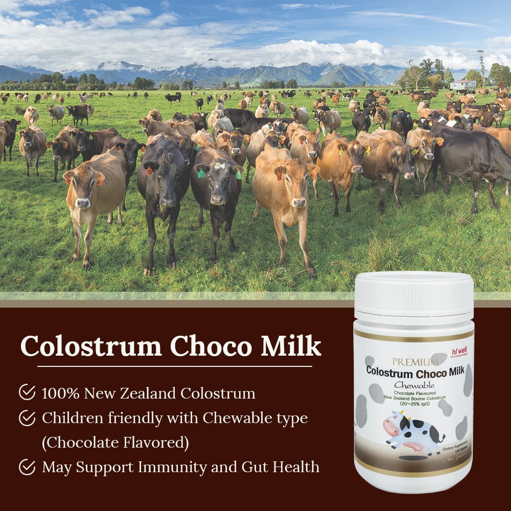 HI WELL PURE & NATURAL NEW ZEALAND Hi Well Premium Grass-Fed Colostrum Choco Chewable 450 Tablets