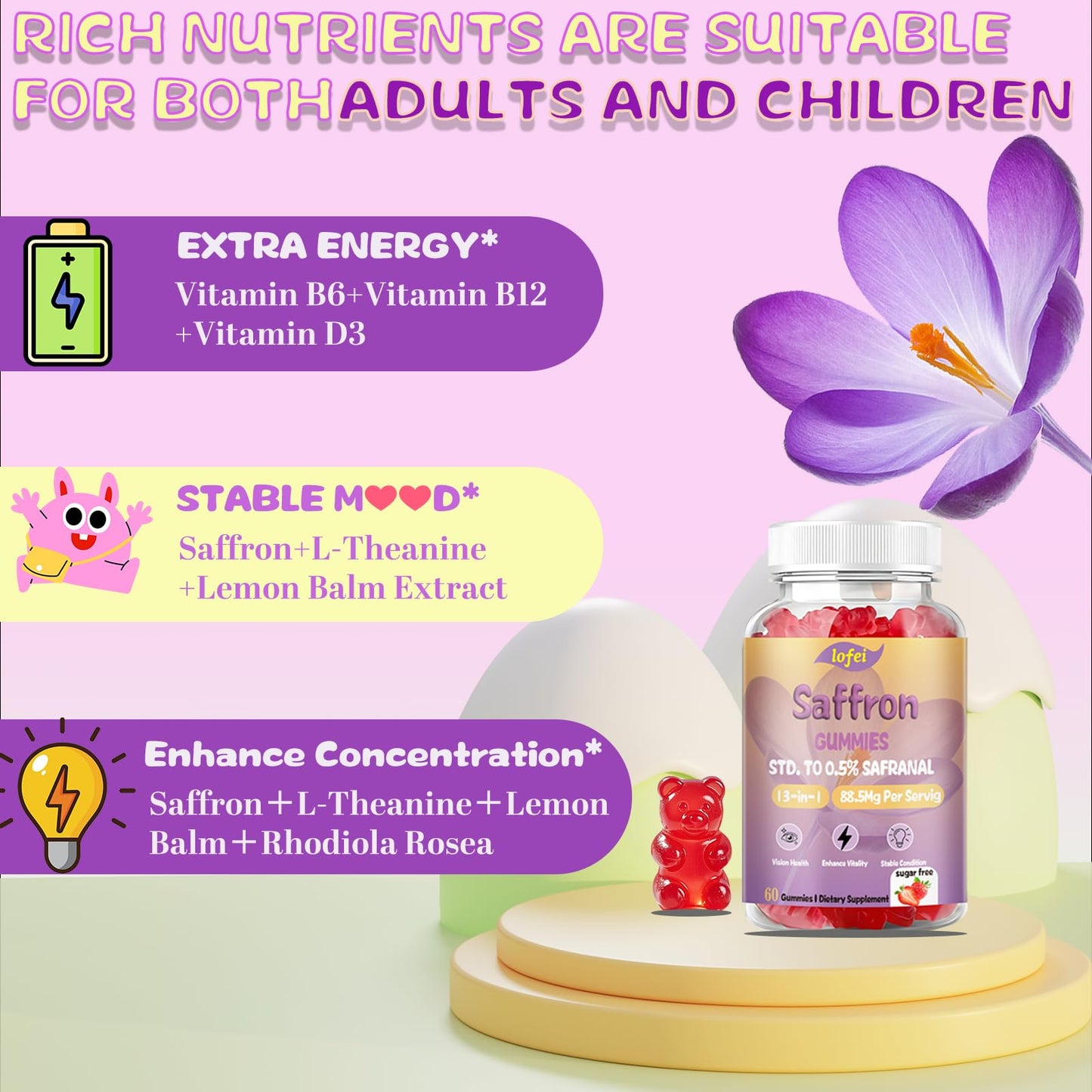 Lofei Saffron Supplements Gummies 60 Count