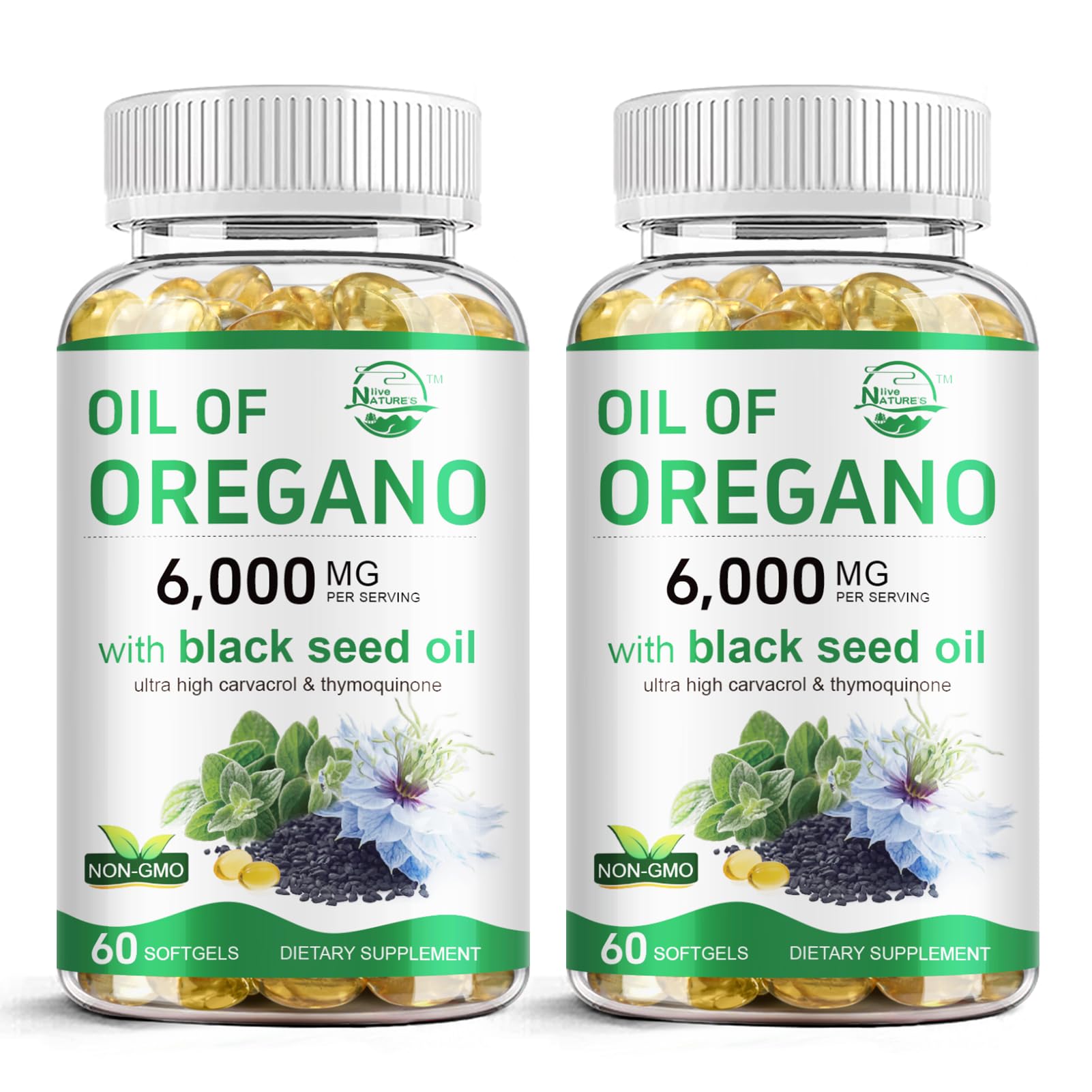 Nature's live Oil of Oregano with Black Seed Oil, 2-in-1 Oregano Supplement for Immune Health Softgels 120