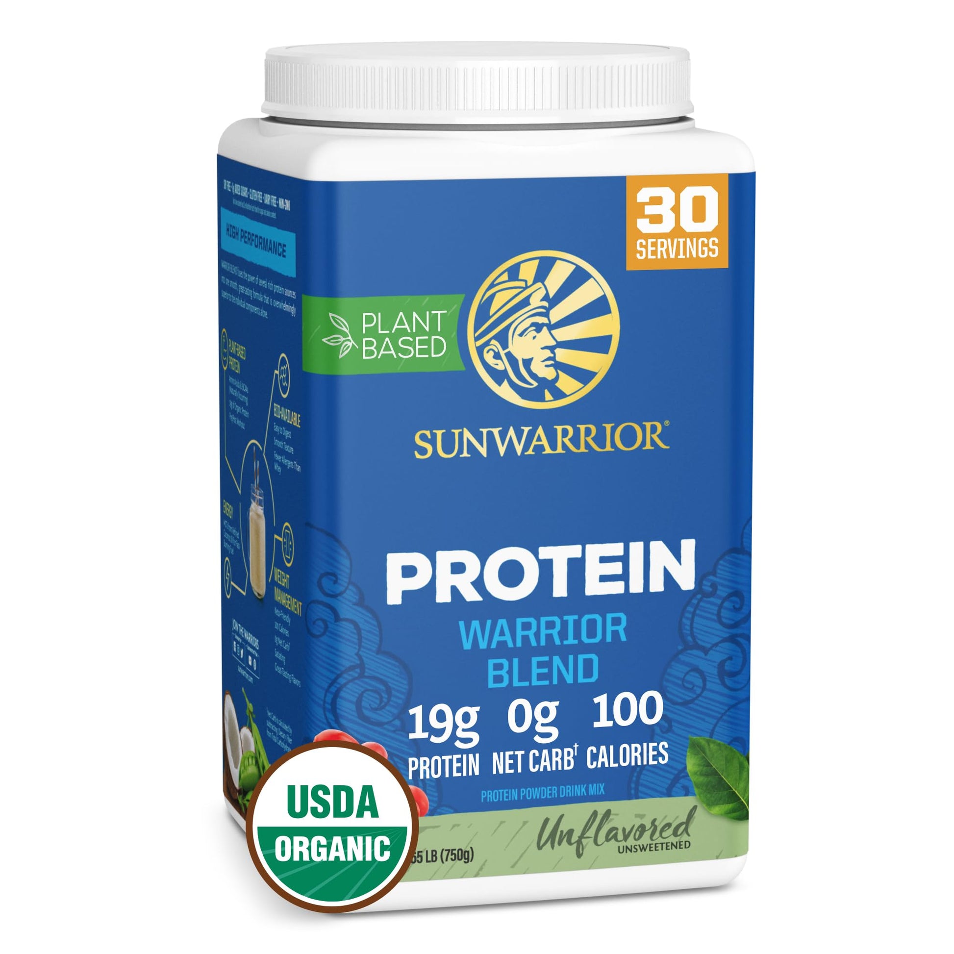Sunwarrior Warrior Blend Vegan Organic Protein Powder, 30 Servings