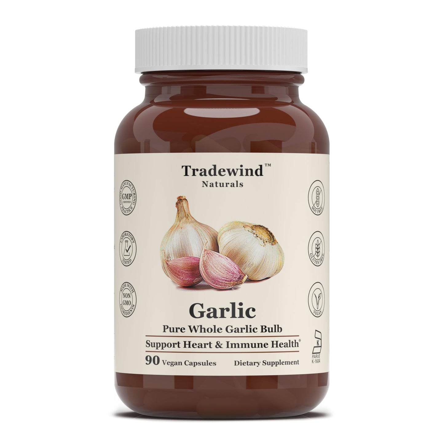 Tradewind Naturals Whole Bulb Garlic – Extra Strength (500 mg) – Heart and Immune Support – Pure, Vegan, Non-GMO – 90 Capsules