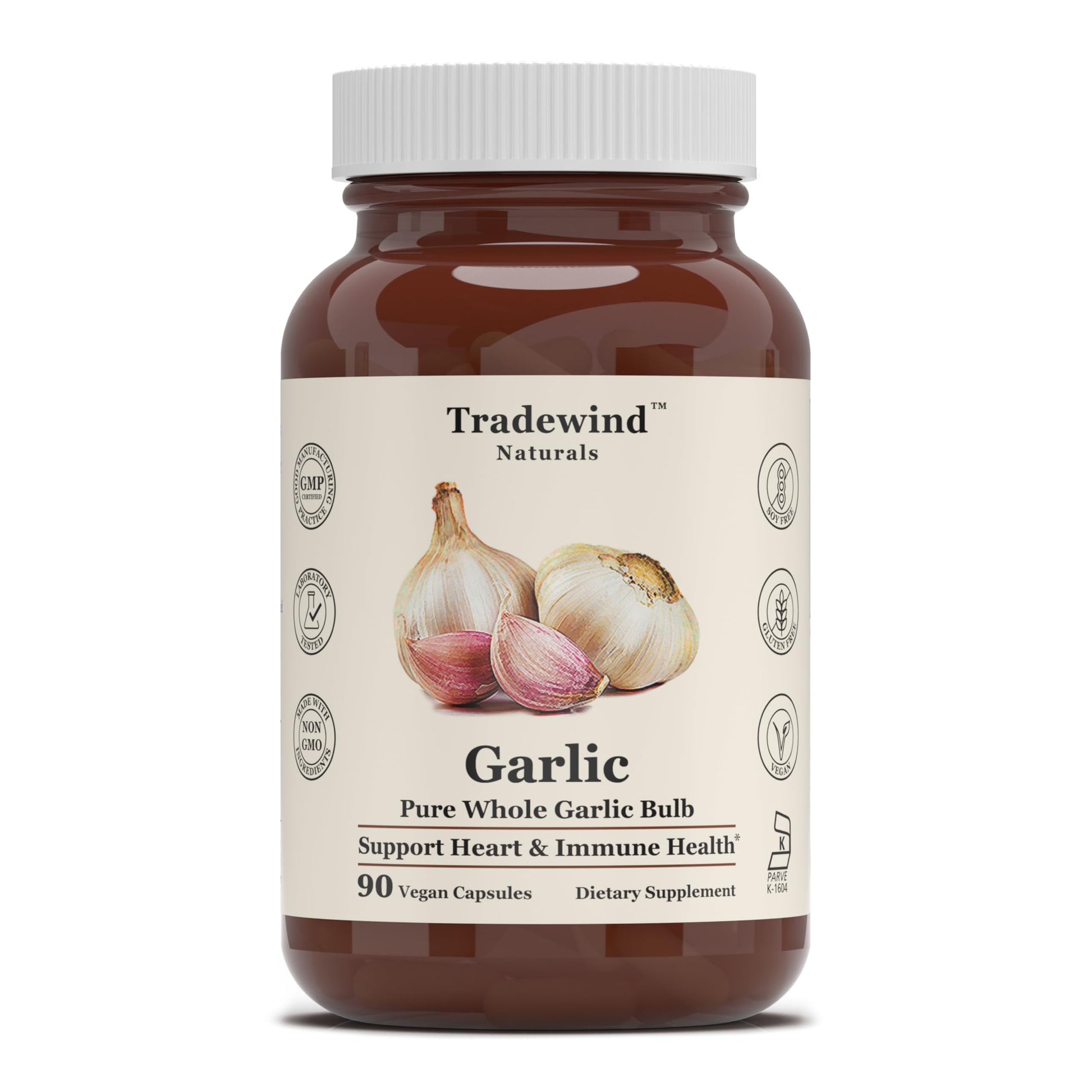 Tradewind Naturals Whole Bulb Garlic – Extra Strength (500 mg) – Heart and Immune Support – Pure, Vegan, Non-GMO – 90 Capsules