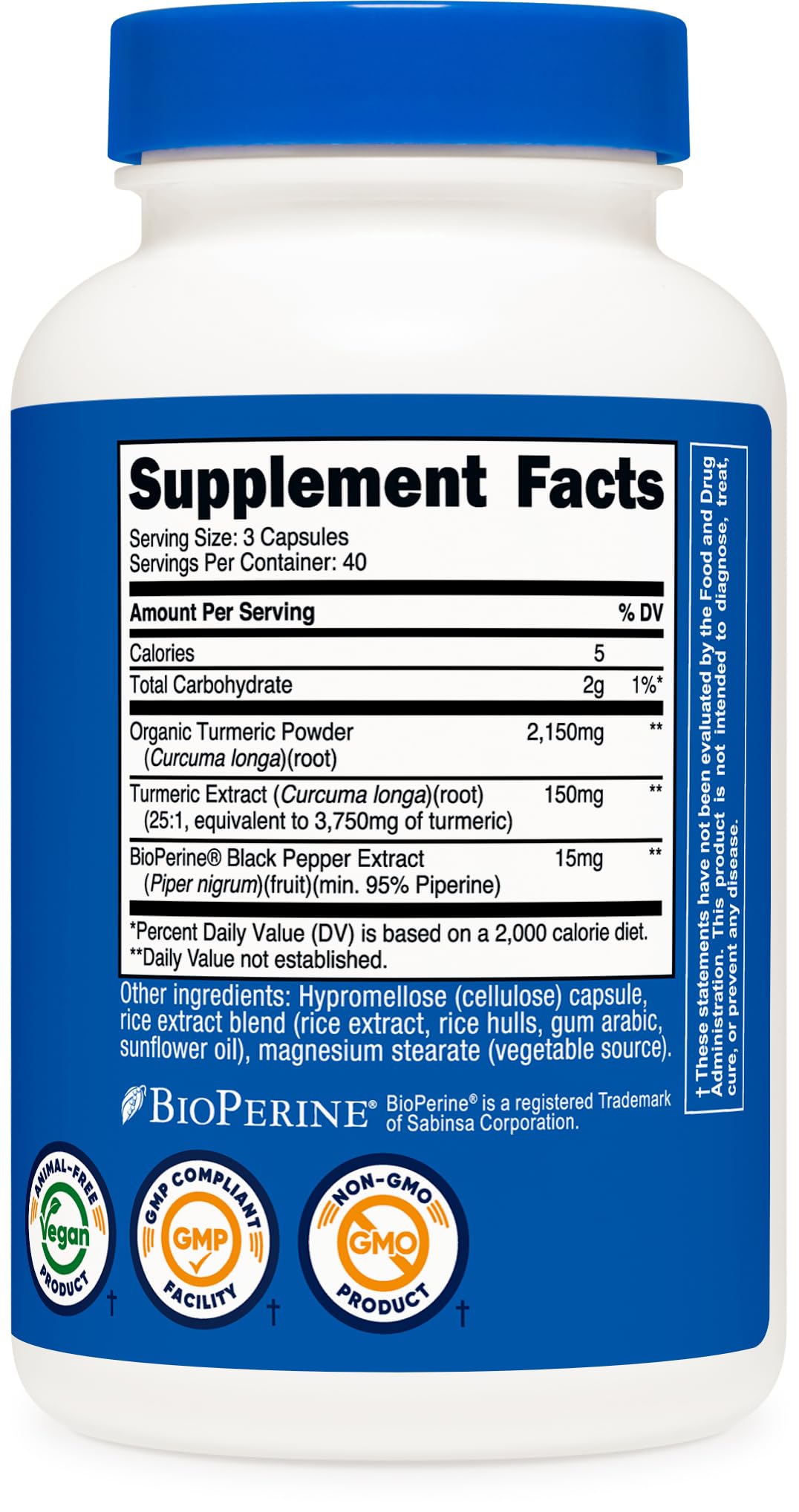 Nutricost Turmeric Curcumin with BioPerine and 95% Curcuminoids, 2300mg, 120 Capsules
